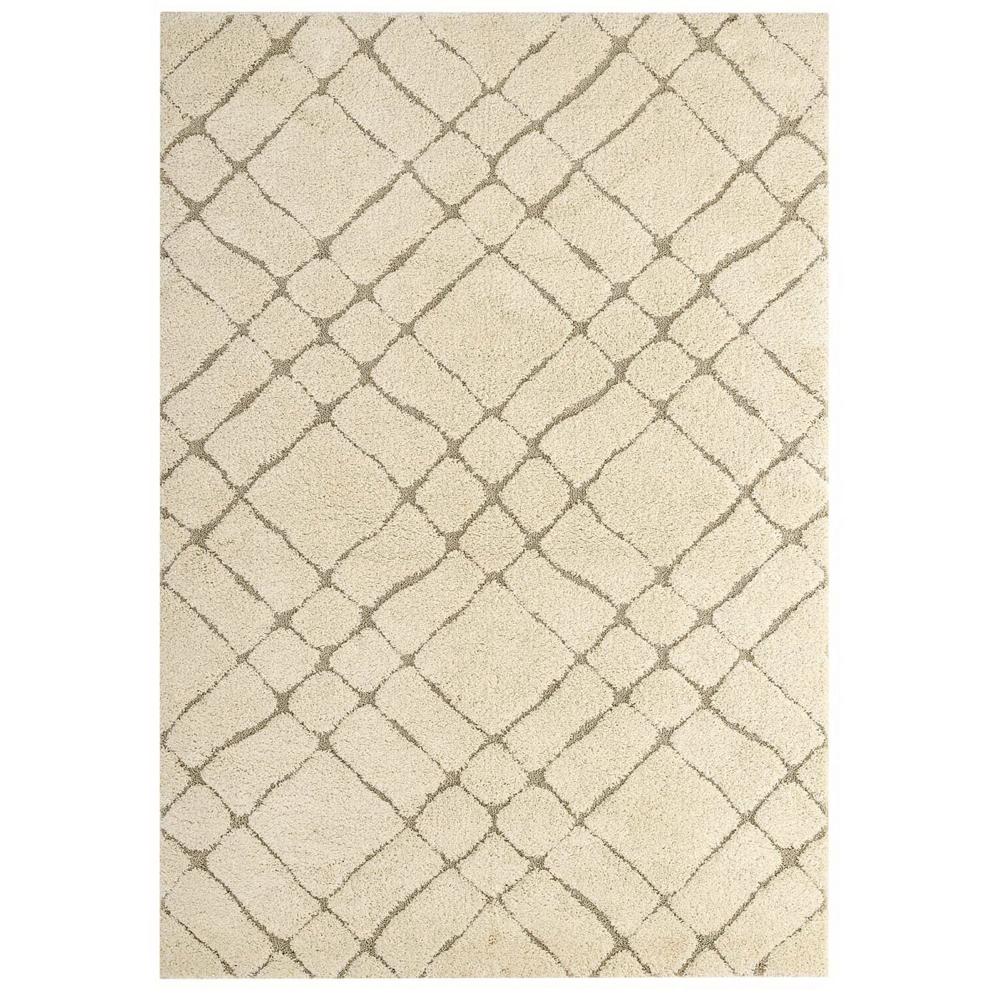 Jubilant Verona Abstract Geometric Shag 5x8 Area Rug - Creame and Beige