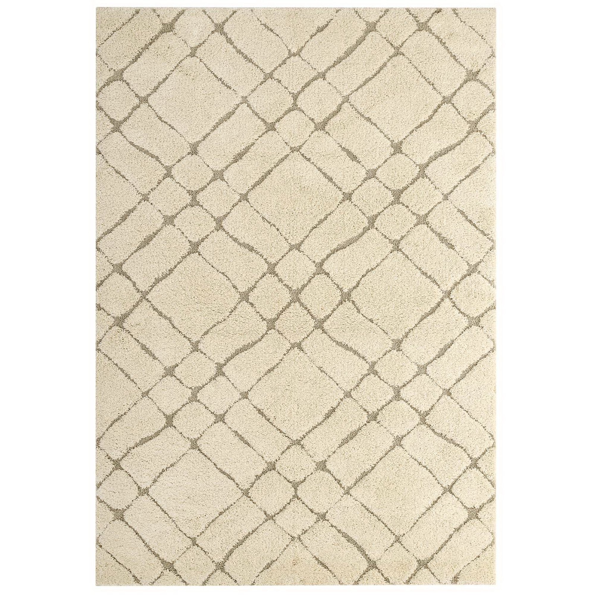 Jubilant Verona Abstract Geometric Shag 5x8 Area Rug - Creame and Beige