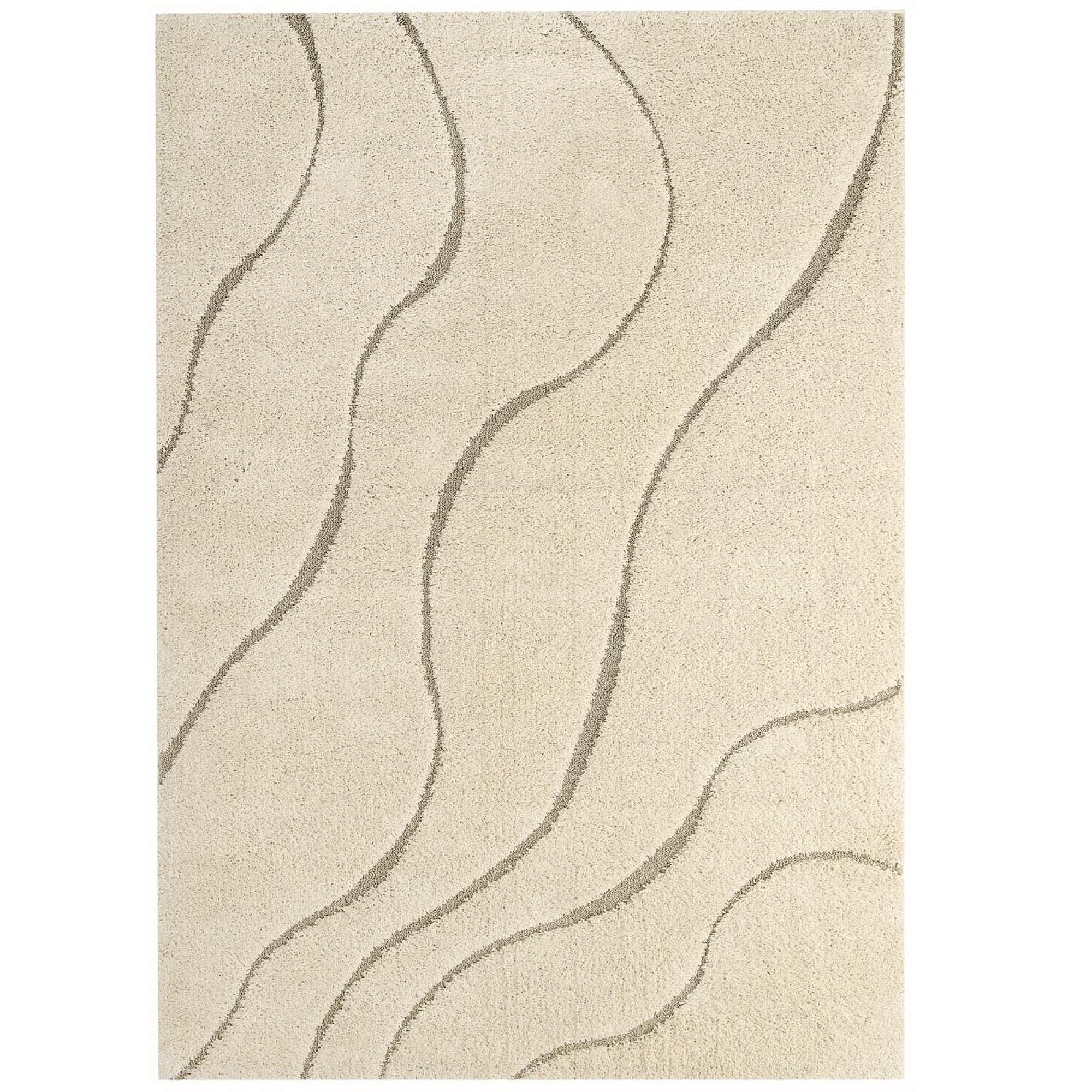 Jubilant Abound Abstract Swirl Shag 5x8 Area Rug - Creame and Beige