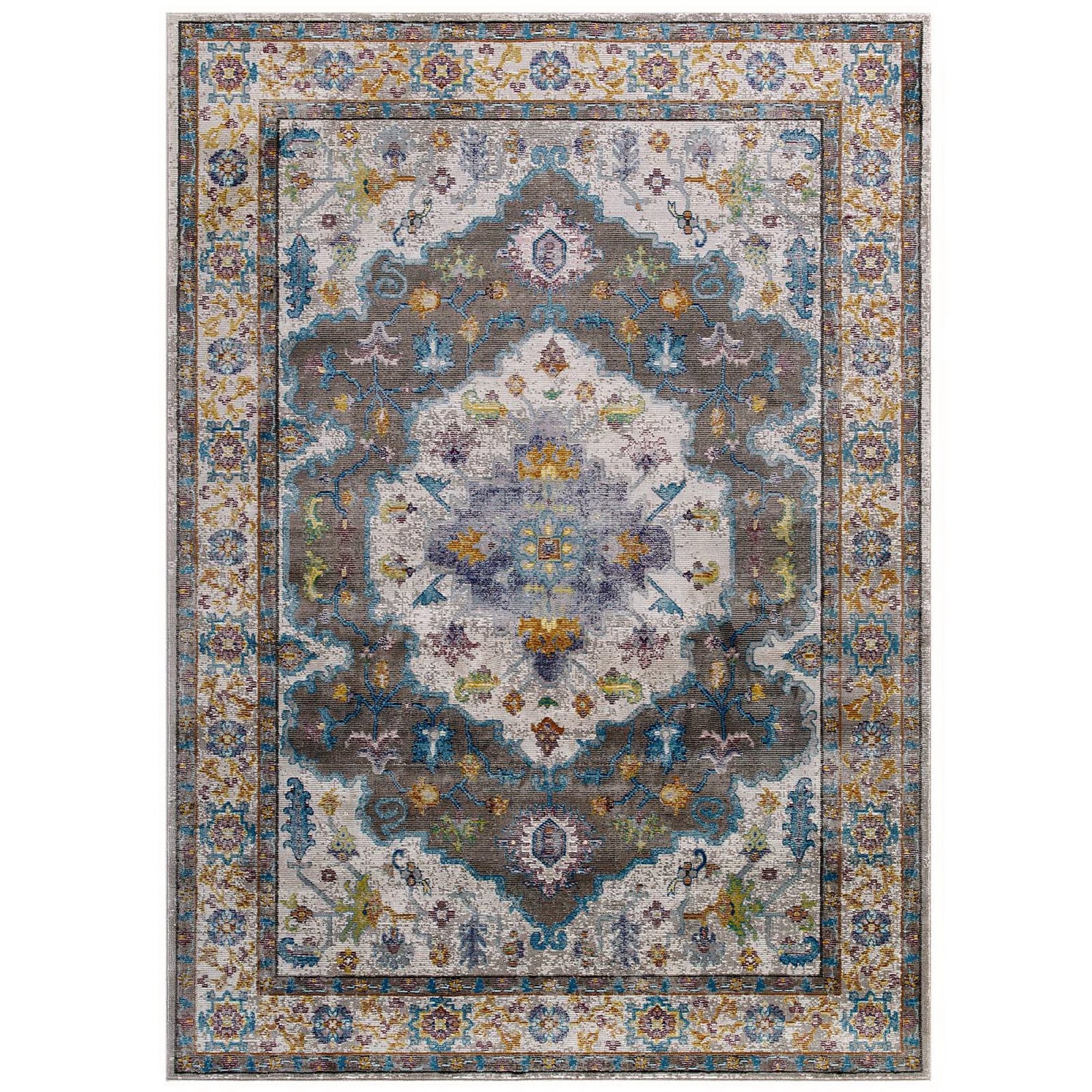 Success Anisah Distressed Floral Vintage Medallion 4x6 Area Rug - Gray Ivory Yellow Orange