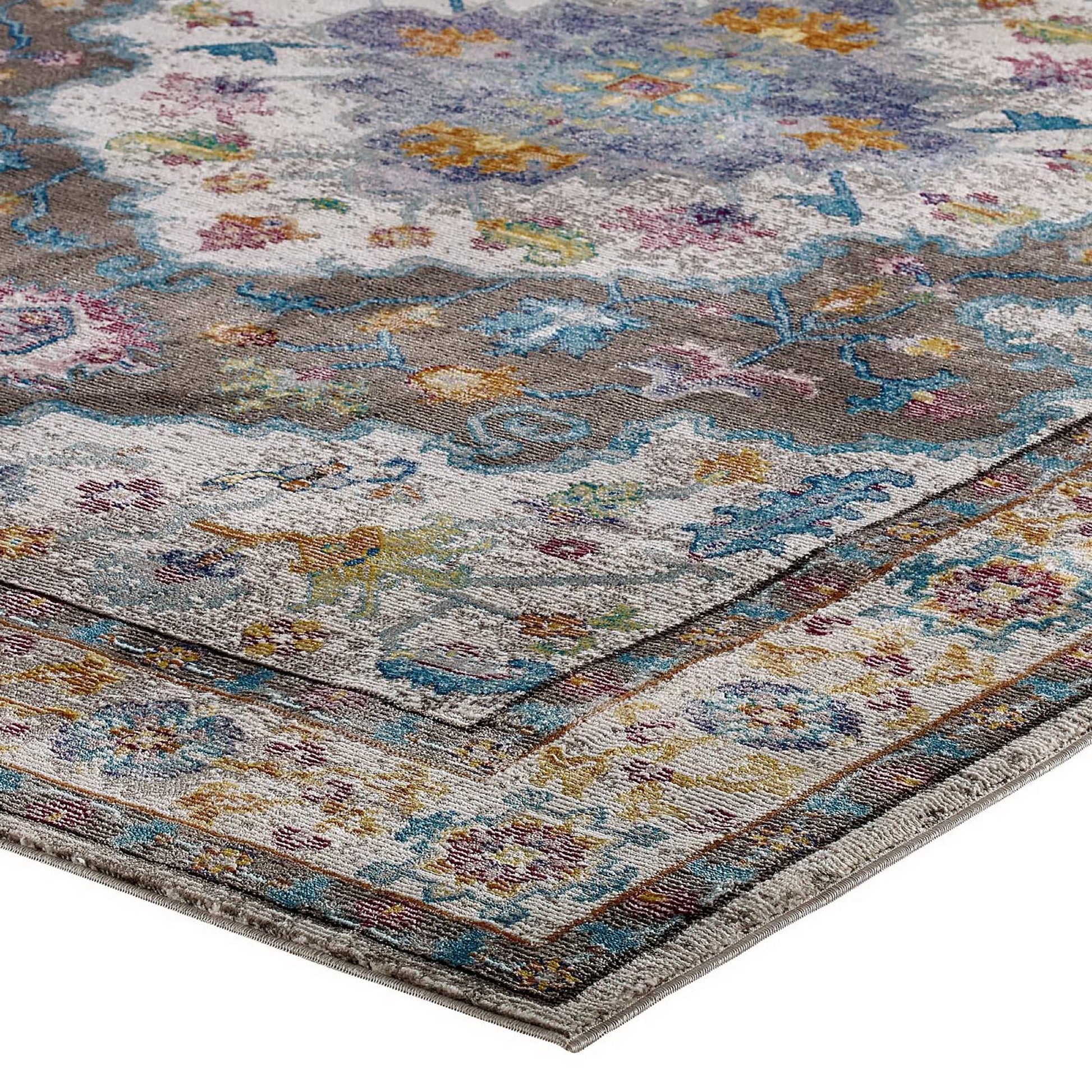 Success Anisah Distressed Floral Vintage Medallion 4x6 Area Rug - Blue Ivory Yellow Orange