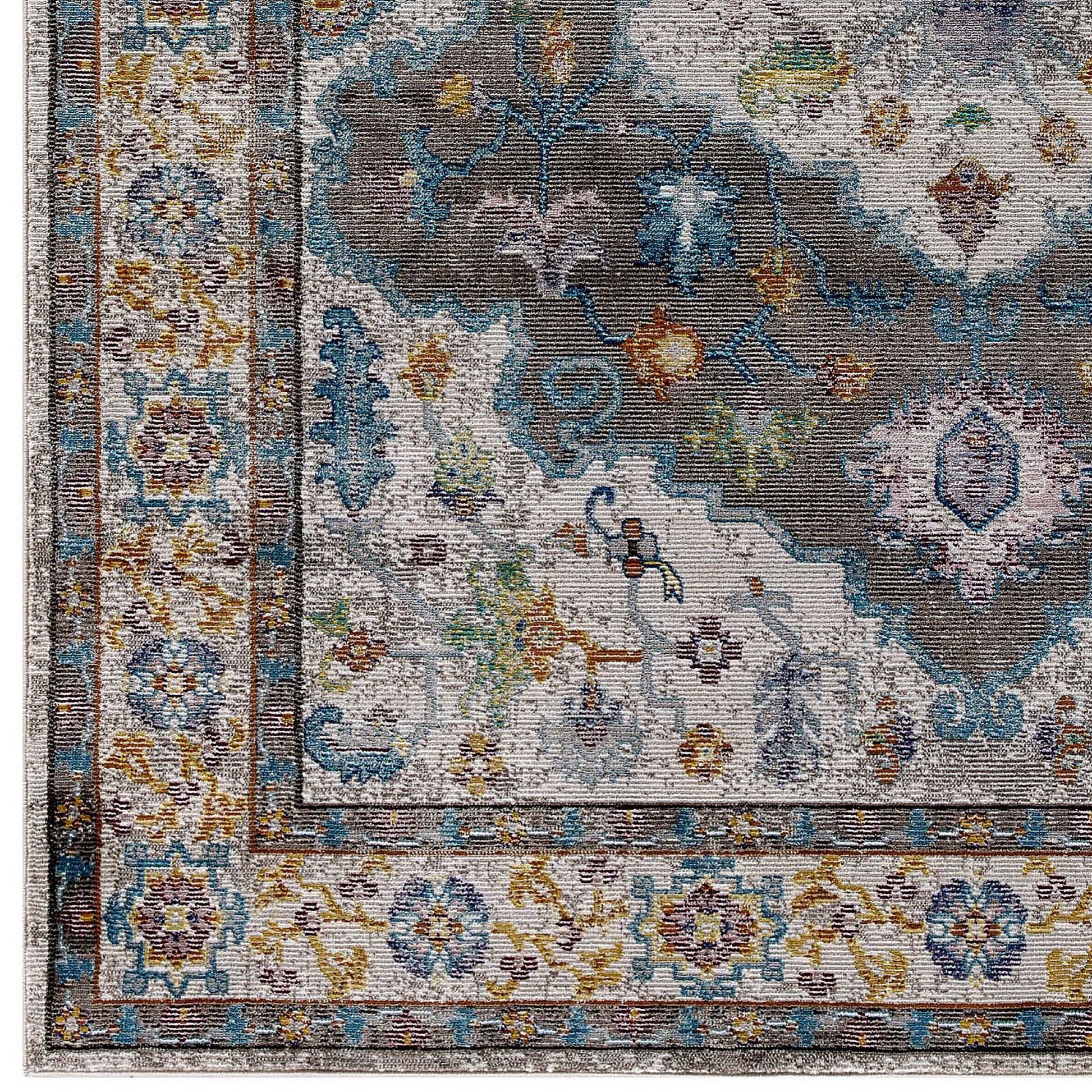 Success Anisah Distressed Floral Vintage Medallion 8x10 Area Rug - Light Blue Ivory Yellow Orange