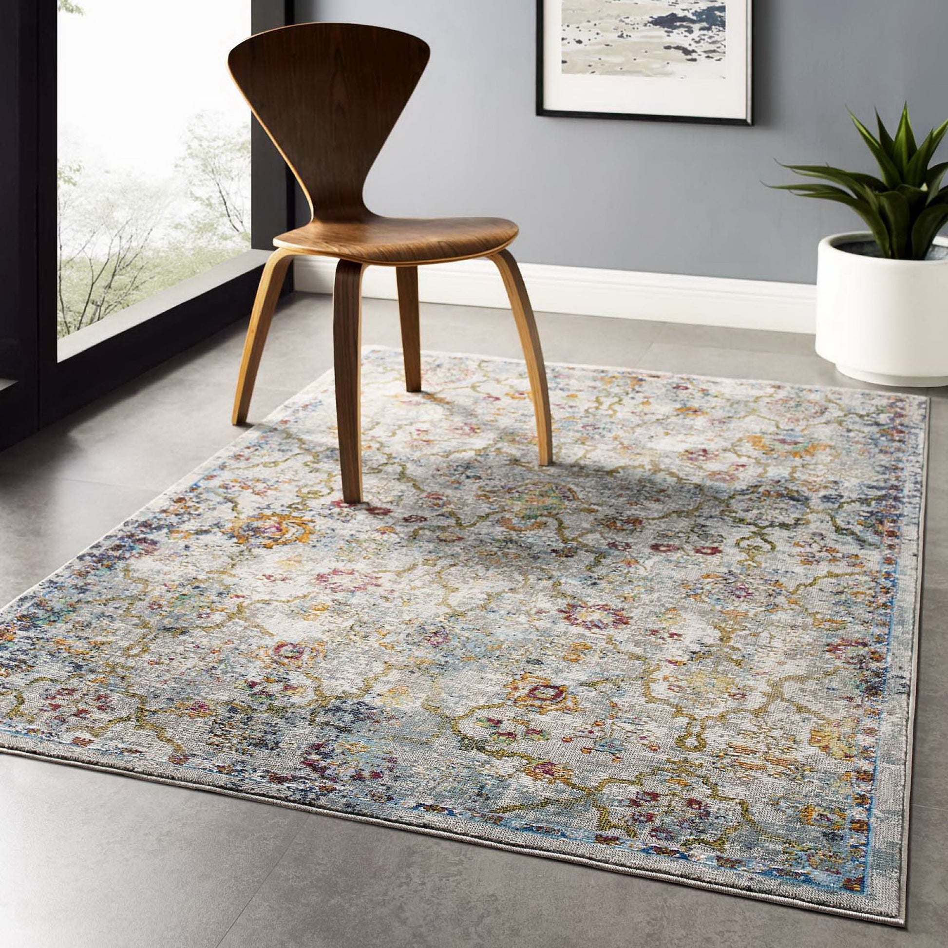 Success Manuka Distressed Vintage Floral Lattice 4x6 Area Rug