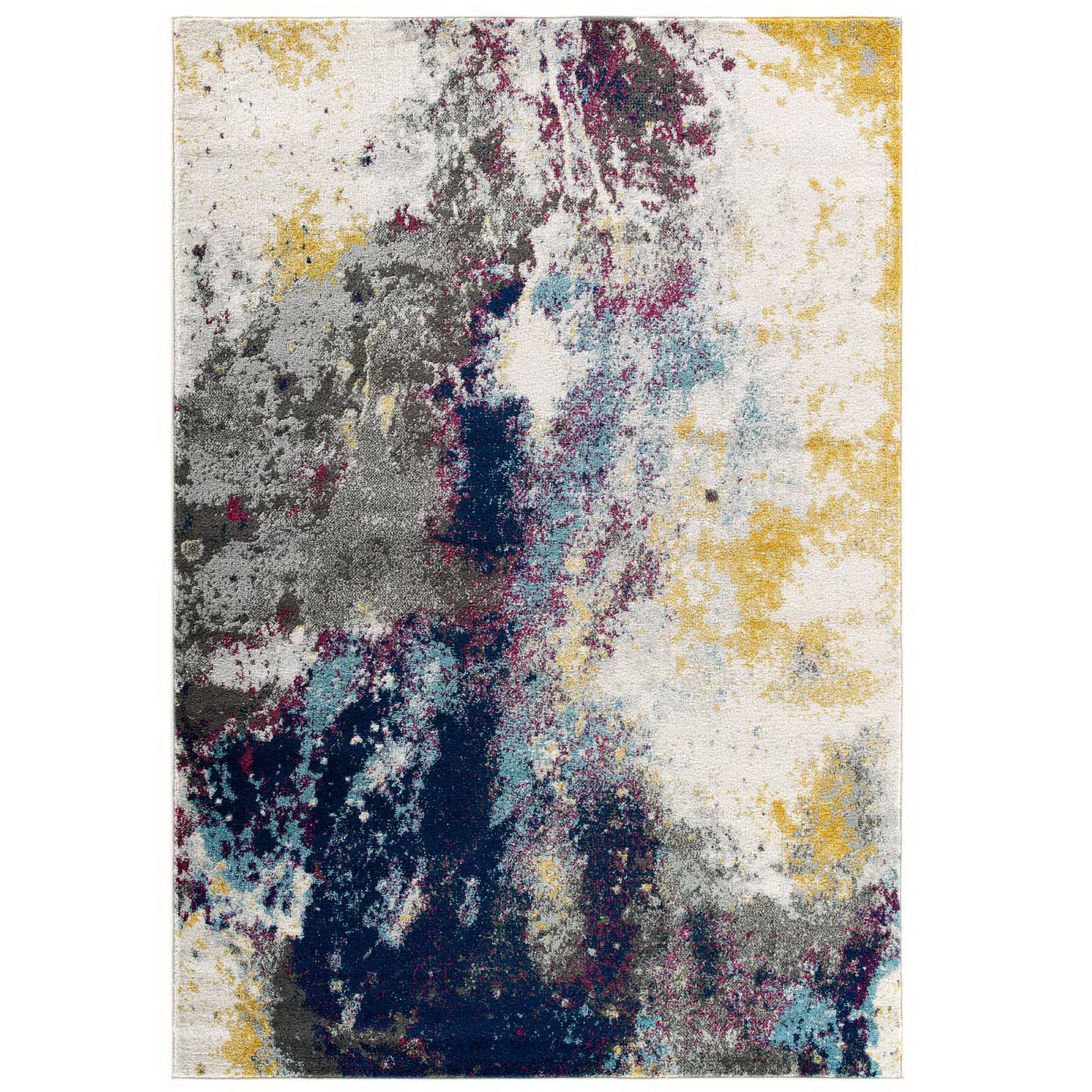 Entourage Adeline Contemporary Modern Abstract 8x10 Area Rug - Blue Gray Yellow Ivory Pink
