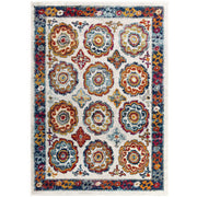 Entourage Odile Distressed Floral Moroccan Trellis 5x8 Area Rug - Ivory Blue Red Orange Yellow