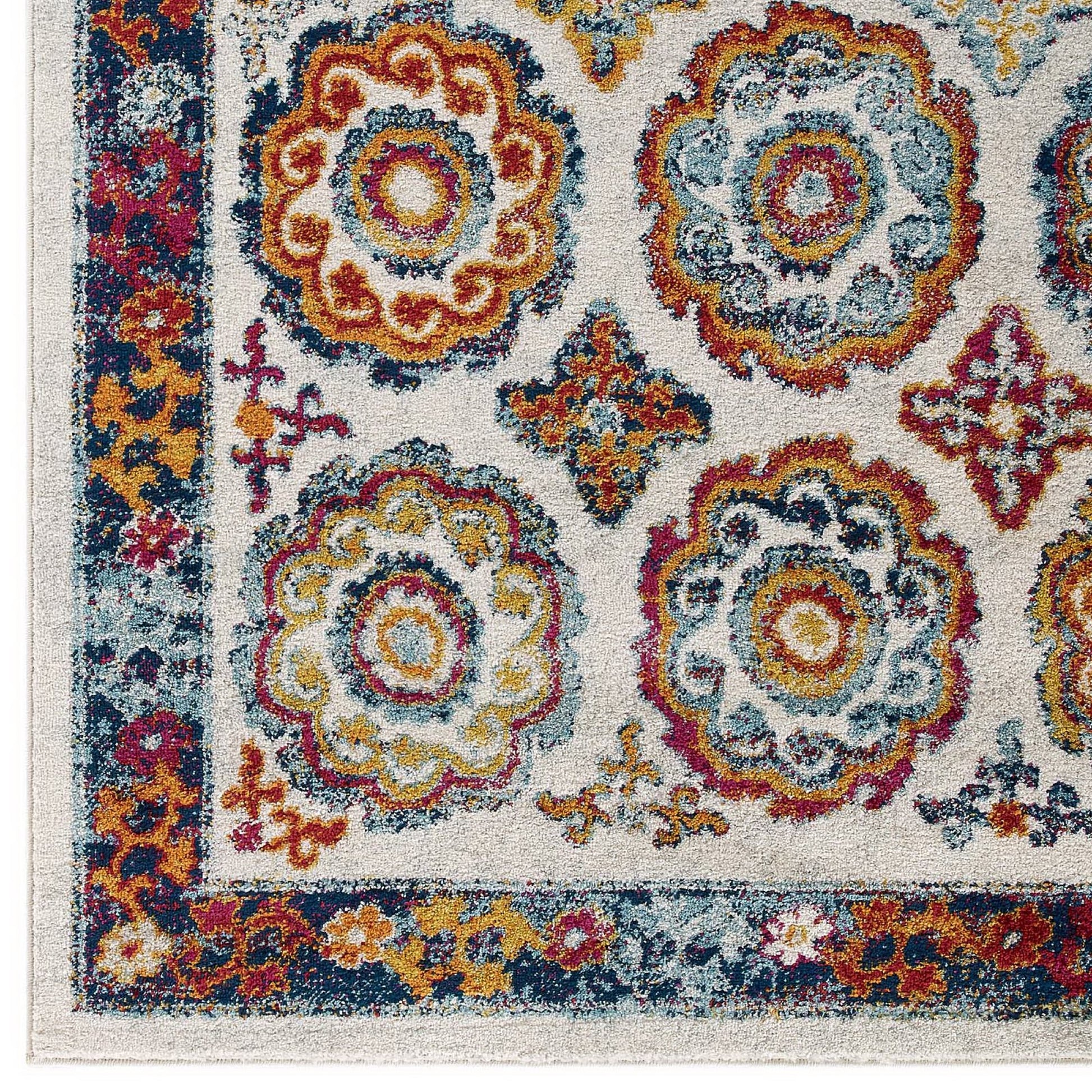 Entourage Odile Distressed Floral Moroccan Trellis 8x10 Area Rug - Blue Red Orange Yellow