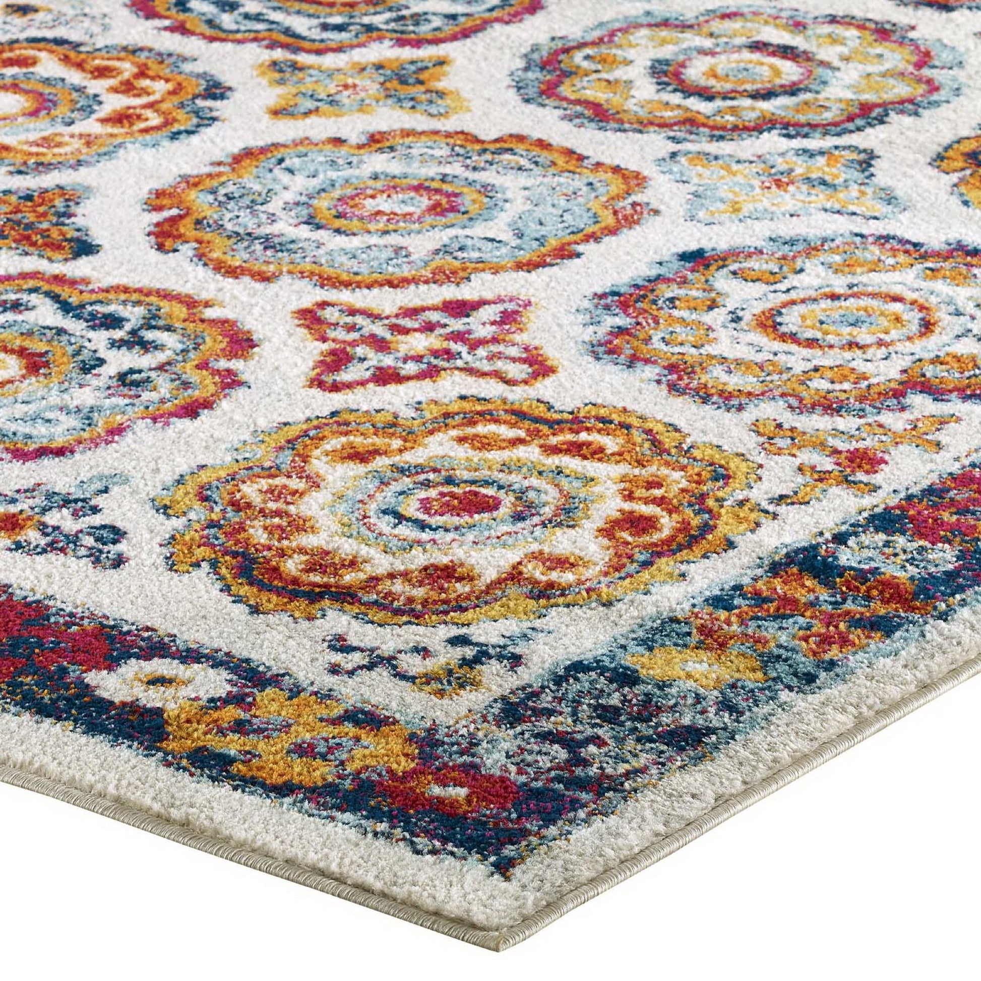 Entourage Odile Distressed Floral Moroccan Trellis 8x10 Area Rug - Ivory and Blue