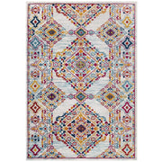Entourage Khalida Distressed Vintage Floral Lattice 5x8 Area Rug - Ivory Blue Orange Yellow Red