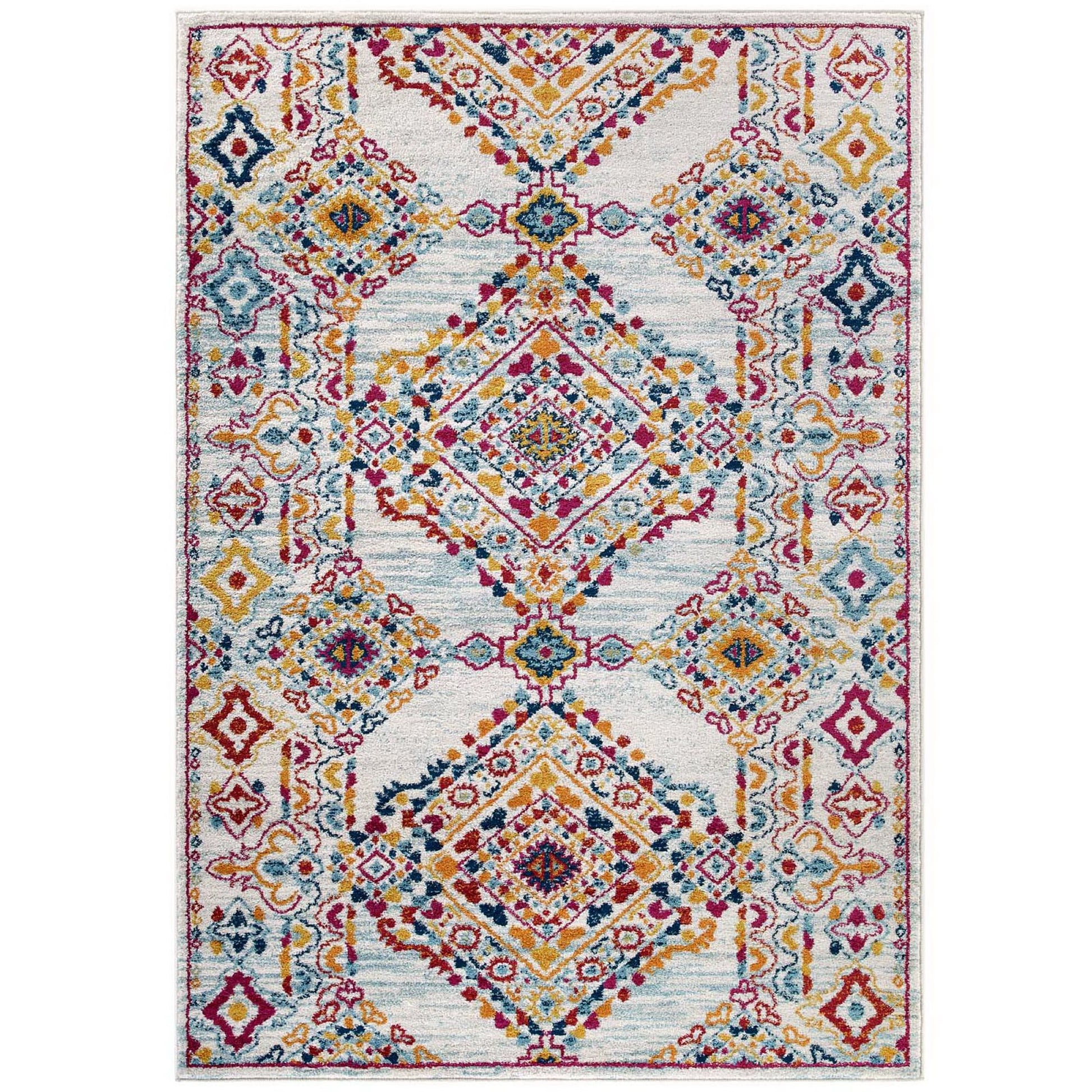 Entourage Khalida Distressed Vintage Floral Lattice 5x8 Area Rug - Ivory Blue Orange Yellow Red