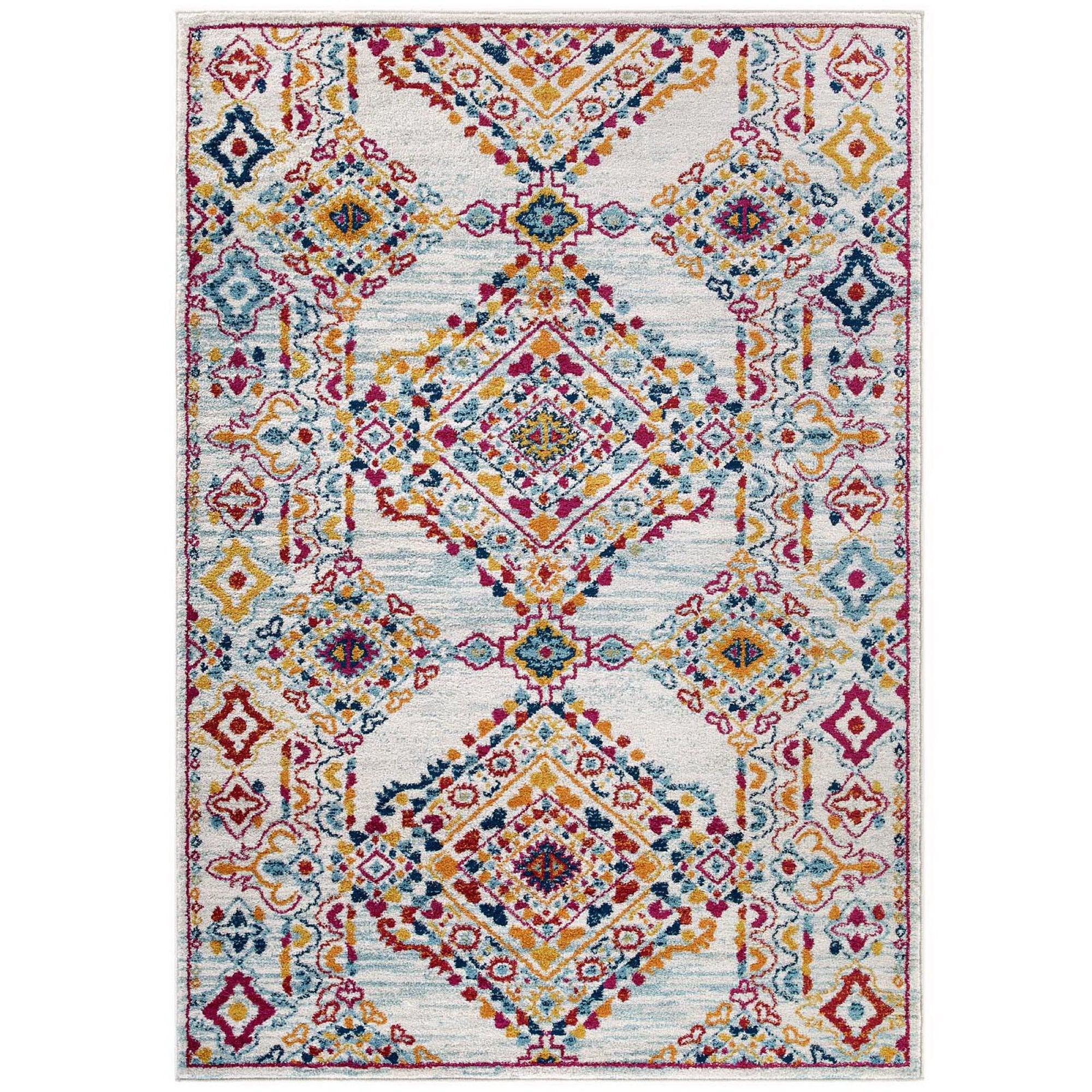 Entourage Khalida Distressed Vintage Floral Lattice 5x8 Area Rug - Ivory Blue Orange Yellow Red
