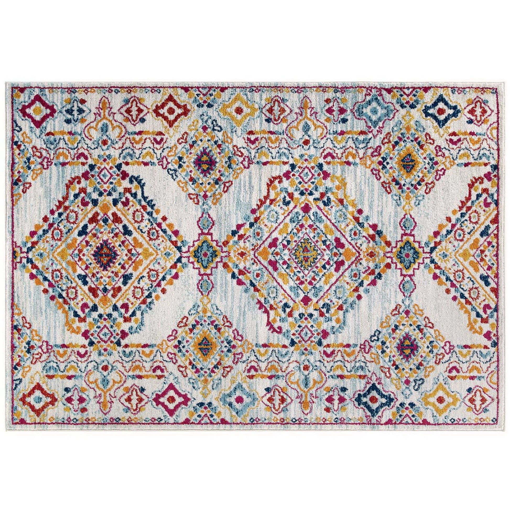 Entourage Khalida Distressed Floral Lattice 8x10 Area Rug - Ivory Blue Orange Yellow Red