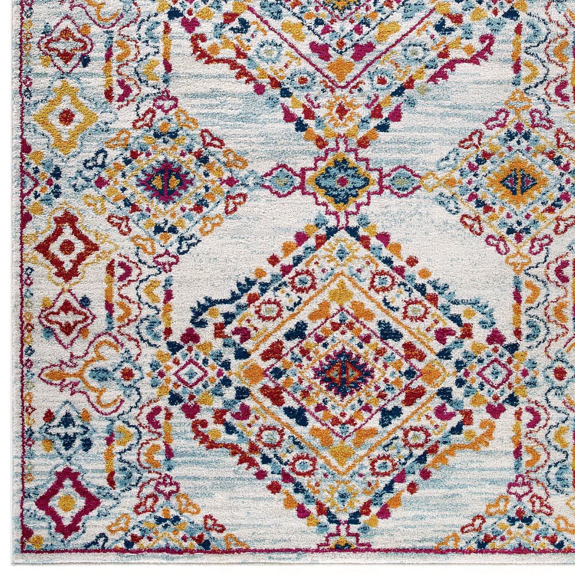 Entourage Khalida Distressed Floral Lattice 8x10 Area Rug - Blue Orange Yellow Red