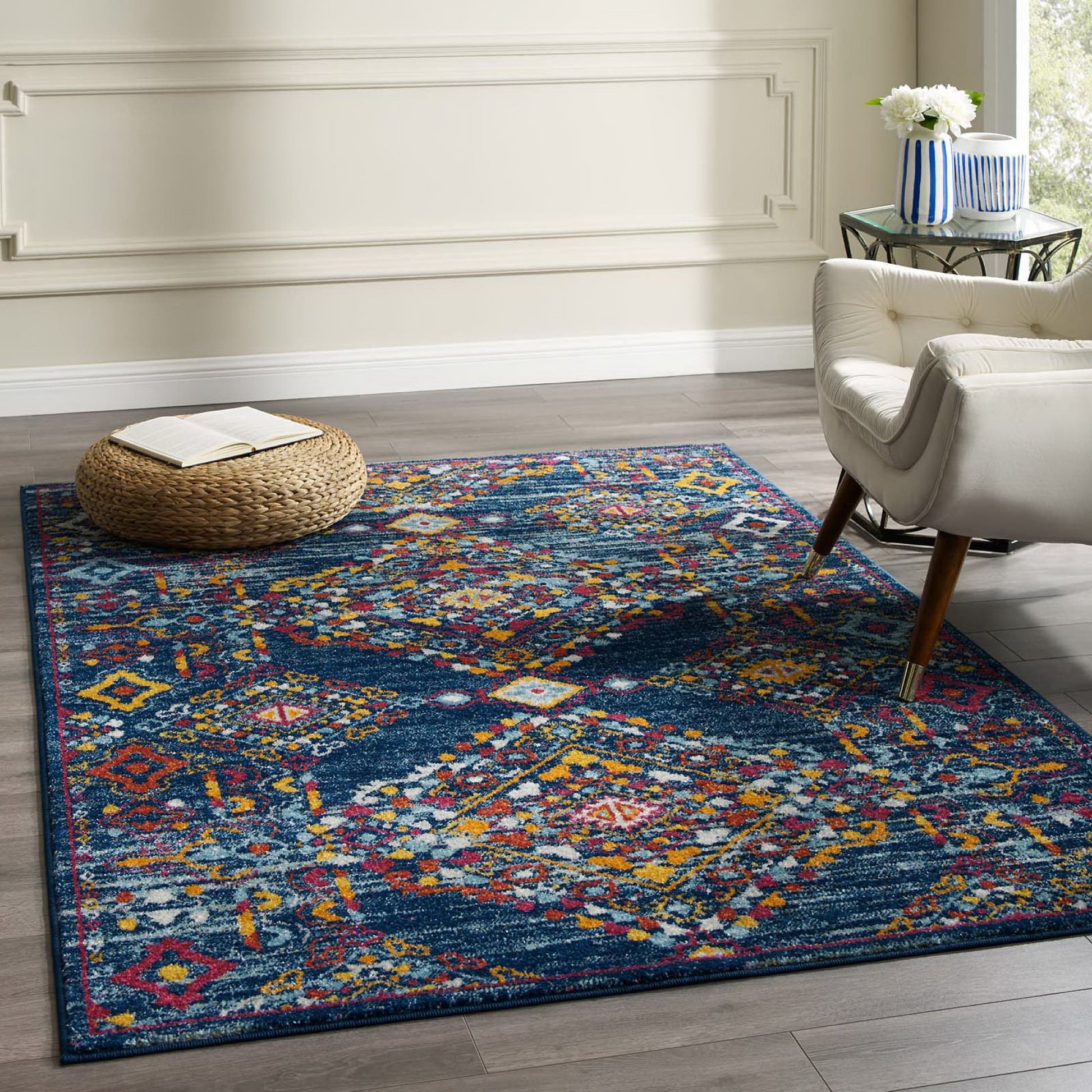 Entourage Khalida Distressed Vintage Floral Lattice 5x8 Area Rug
