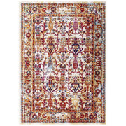 Entourage Jessa Distressed Vintage Floral Lattice 5x8 Area Rug - Ivory Blue Orange Yellow Red
