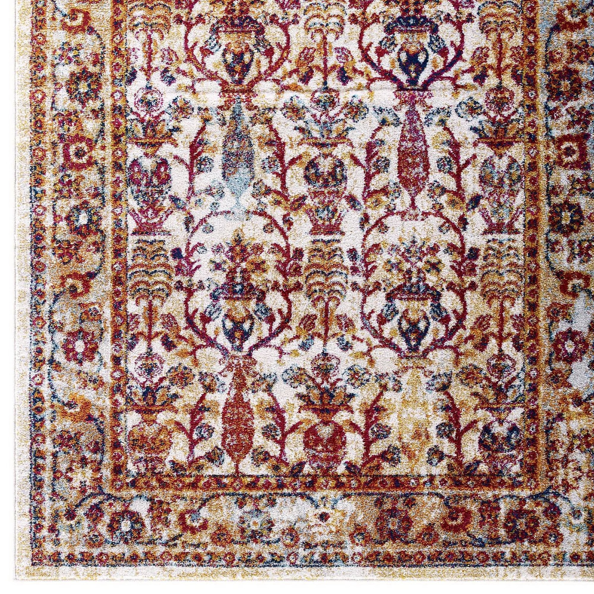 Entourage Jessa Distressed Vintage Floral Lattice 5x8 Area Rug - Blue Orange Yellow Red