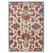 Entourage Azami Distressed Vintage Floral Lattice 5x8 Area Rug - Ivory Blue Orange Yellow Red