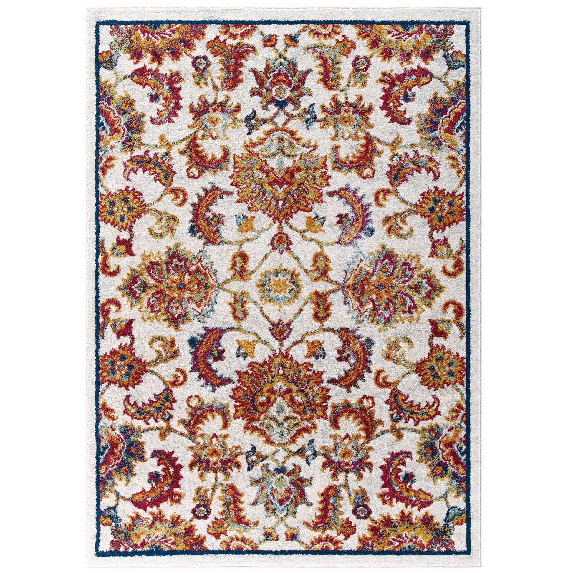 Entourage Azami Distressed Vintage Floral Lattice 5x8 Area Rug - Ivory Blue Orange Yellow Red
