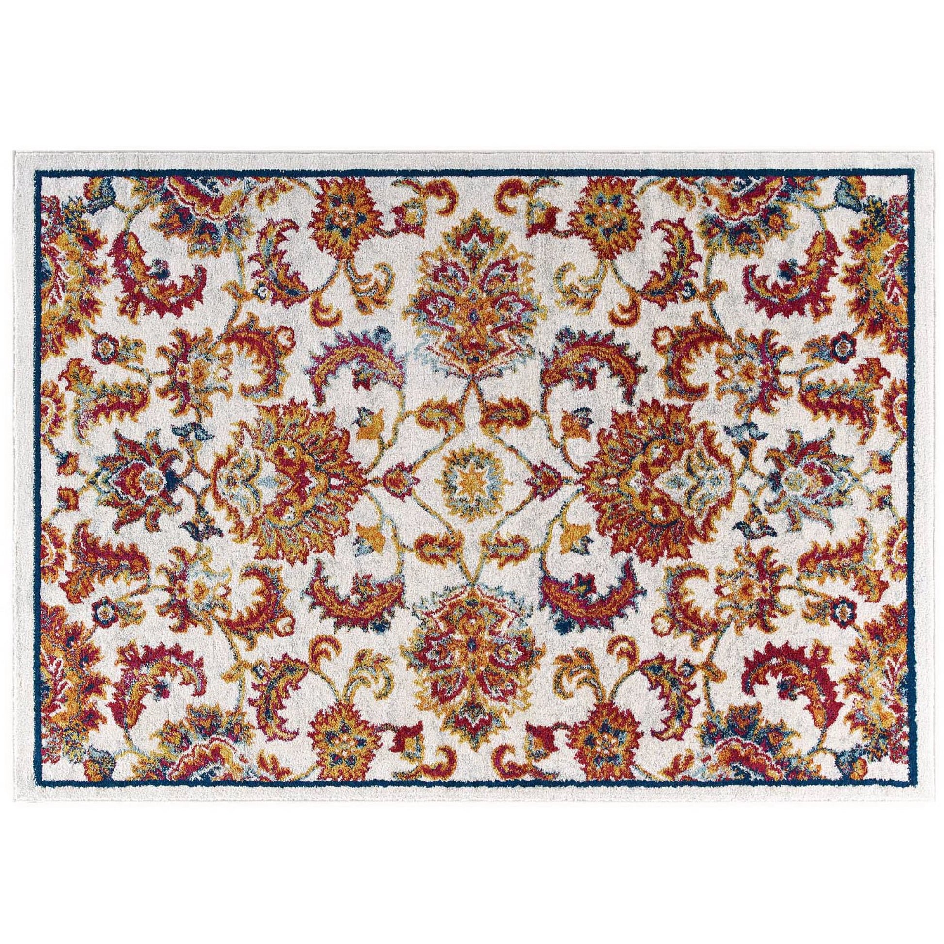 Entourage Azami Distressed Vintage Floral Lattice 8x10 Area Rug - Ivory Blue Orange Yellow Red