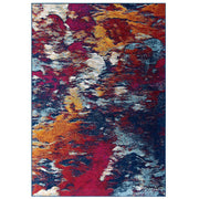 Entourage Foliage Contemporary Modern Abstract 5x8 Area Rug - Blue Orange Yellow Red