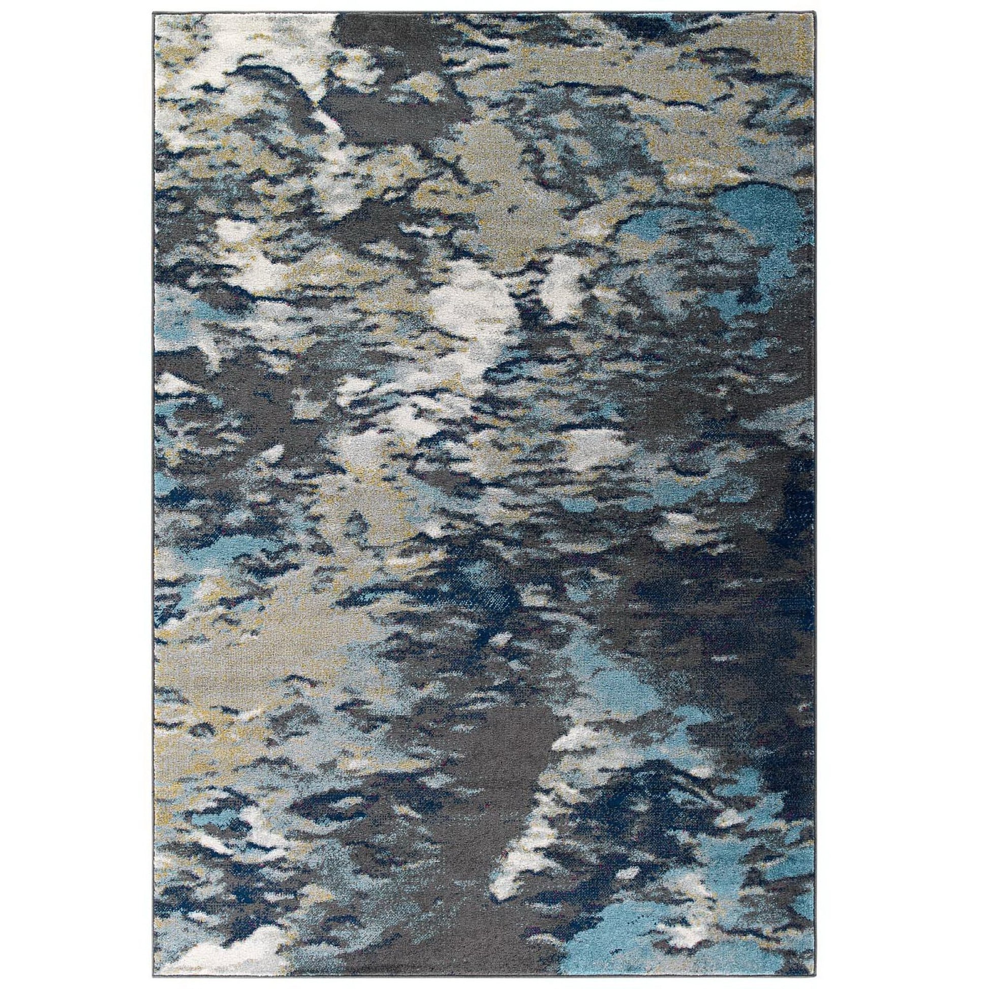 Entourage Foliage Contemporary Modern Abstract 8x10 Area Rug - Blue Tan Gray