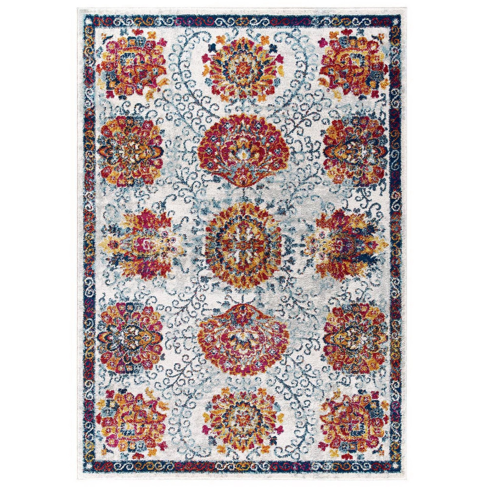 Entourage Kensie Distressed Floral Moroccan Trellis 8x10 Area Rug - Ivory Blue Red Orange Yellow