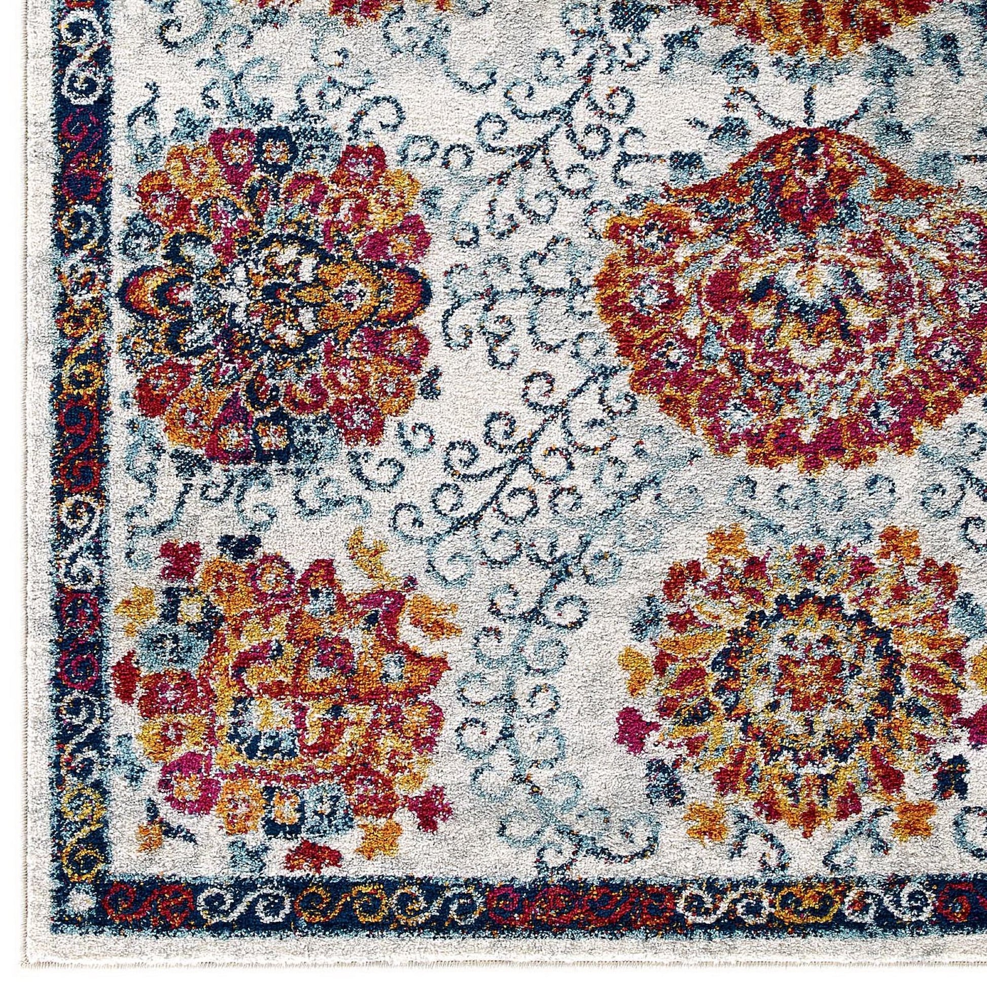 Entourage Kensie Distressed Floral Moroccan Trellis 8x10 Area Rug - Ivory and Blue