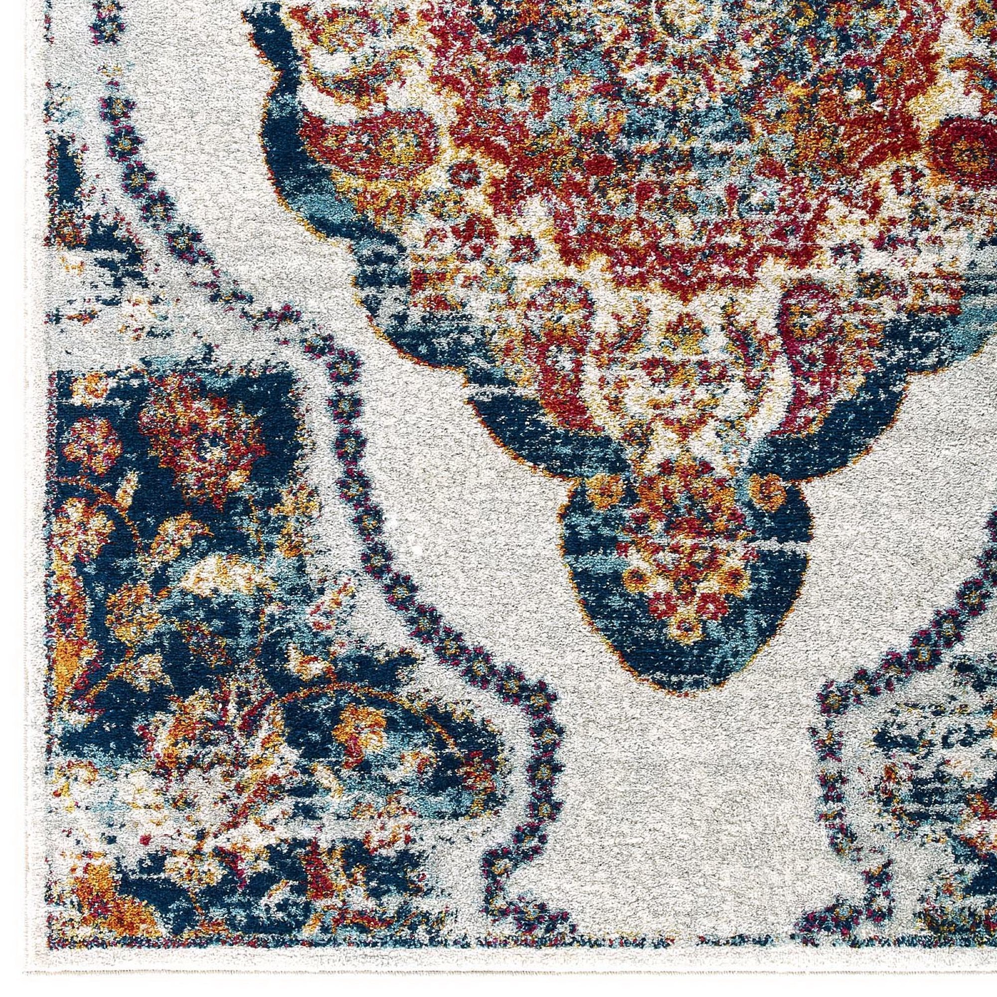 Entourage Malia Distressed Vintage Floral Vintage Medallion 8x10 Area Rug - Ivory and Blue