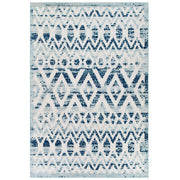 Reflect Tamako Diamond and Chevron Moroccan Trellis 5x8 Indoor / Outdoor Area Rug - Ivory and Blue