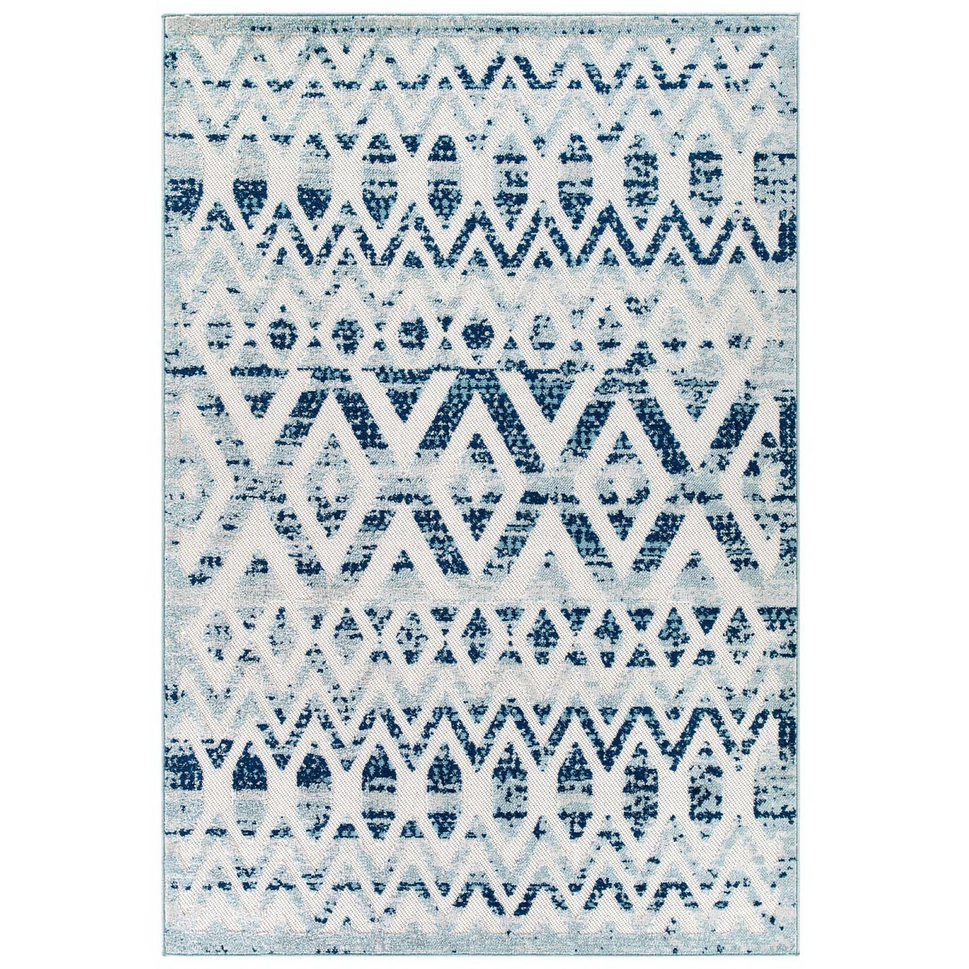 Reflect Tamako Diamond and Chevron Moroccan Trellis 5x8 Indoor / Outdoor Area Rug - Ivory and Blue