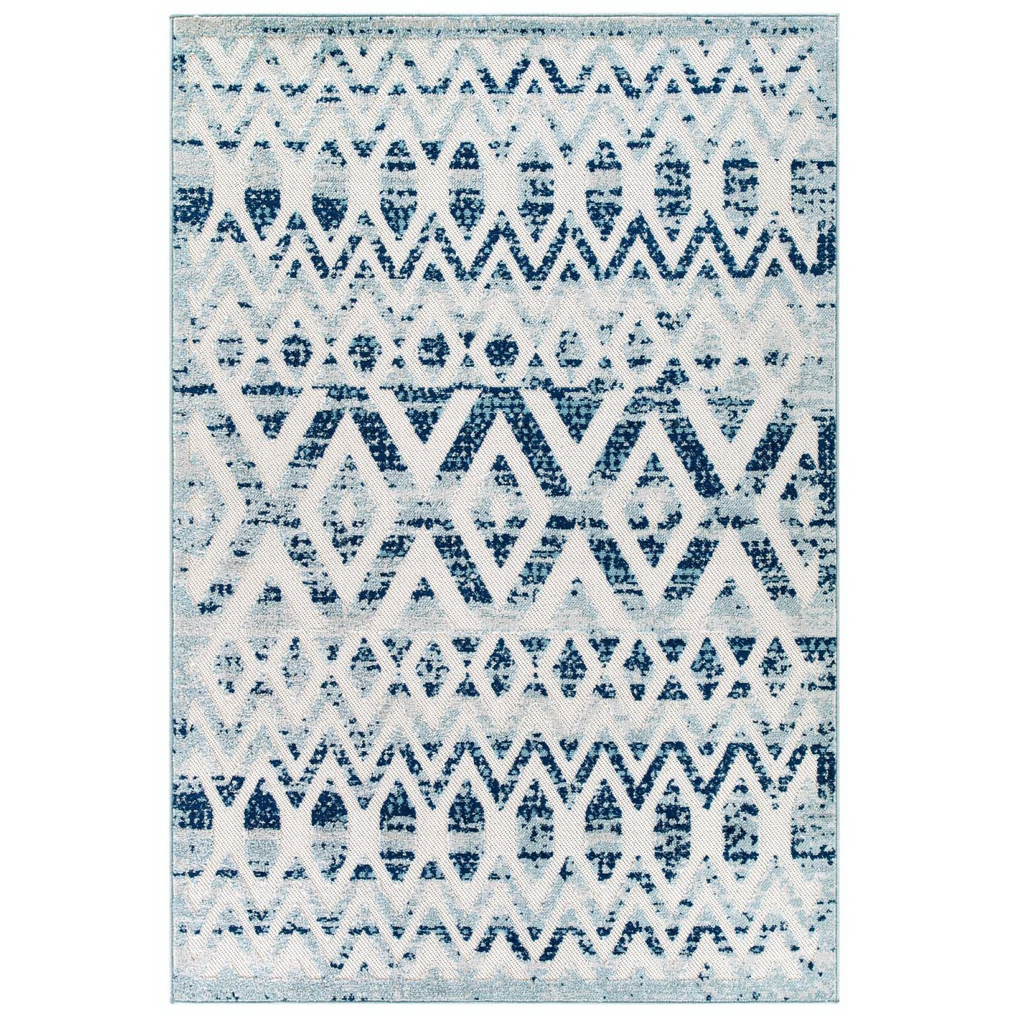 Reflect Tamako Diamond and Chevron Moroccan Trellis 5x8 Indoor / Outdoor Area Rug - Ivory and Blue