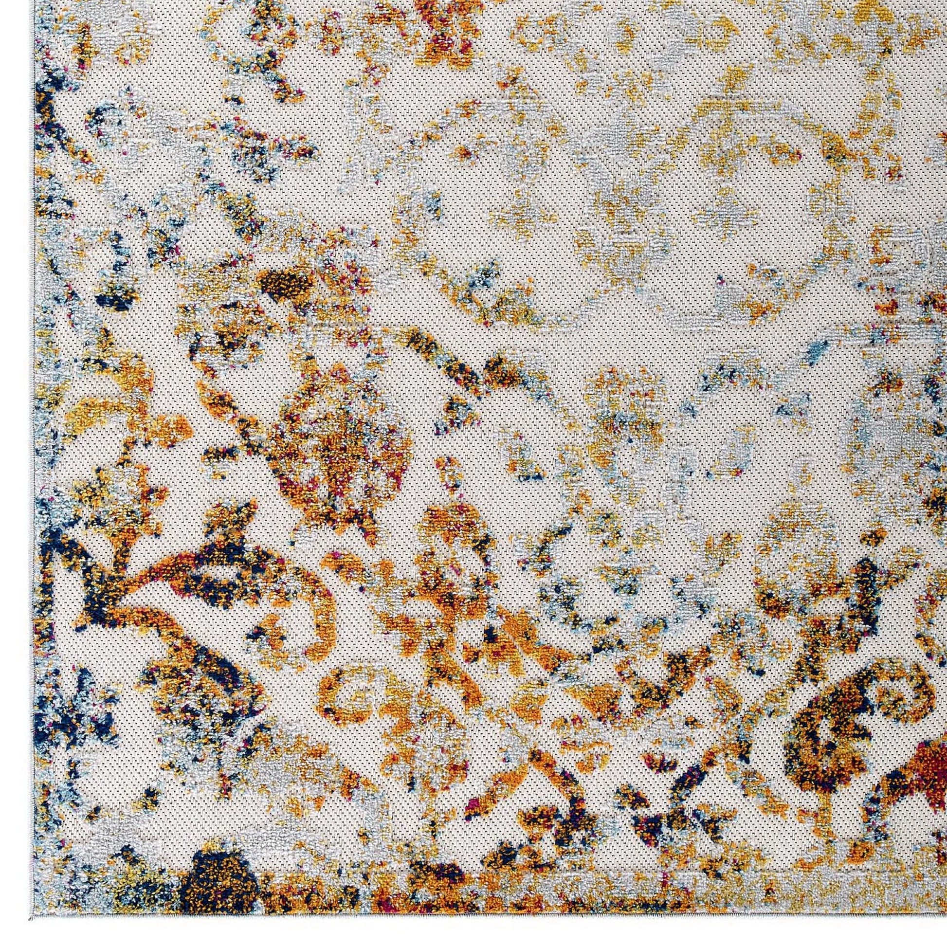 Reflect Primrose Ornate Floral Lattice 5x8 Indoor/Outdoor Area Rug - Ivory Dark Blue Multicolored