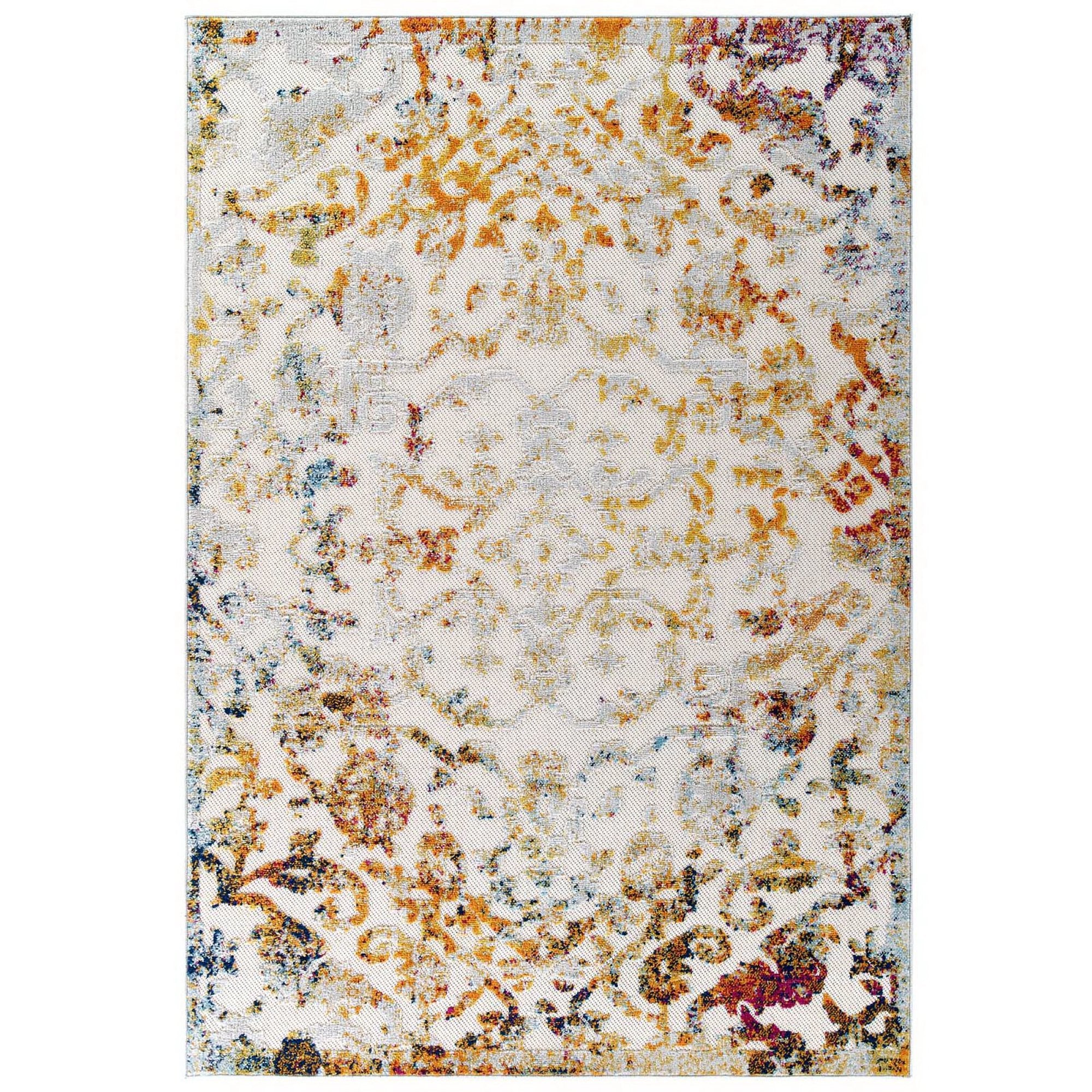 Reflect Primrose Ornate Floral Lattice 8x10 Indoor/Outdoor Area Rug - Ivory Light Blue Multicolored