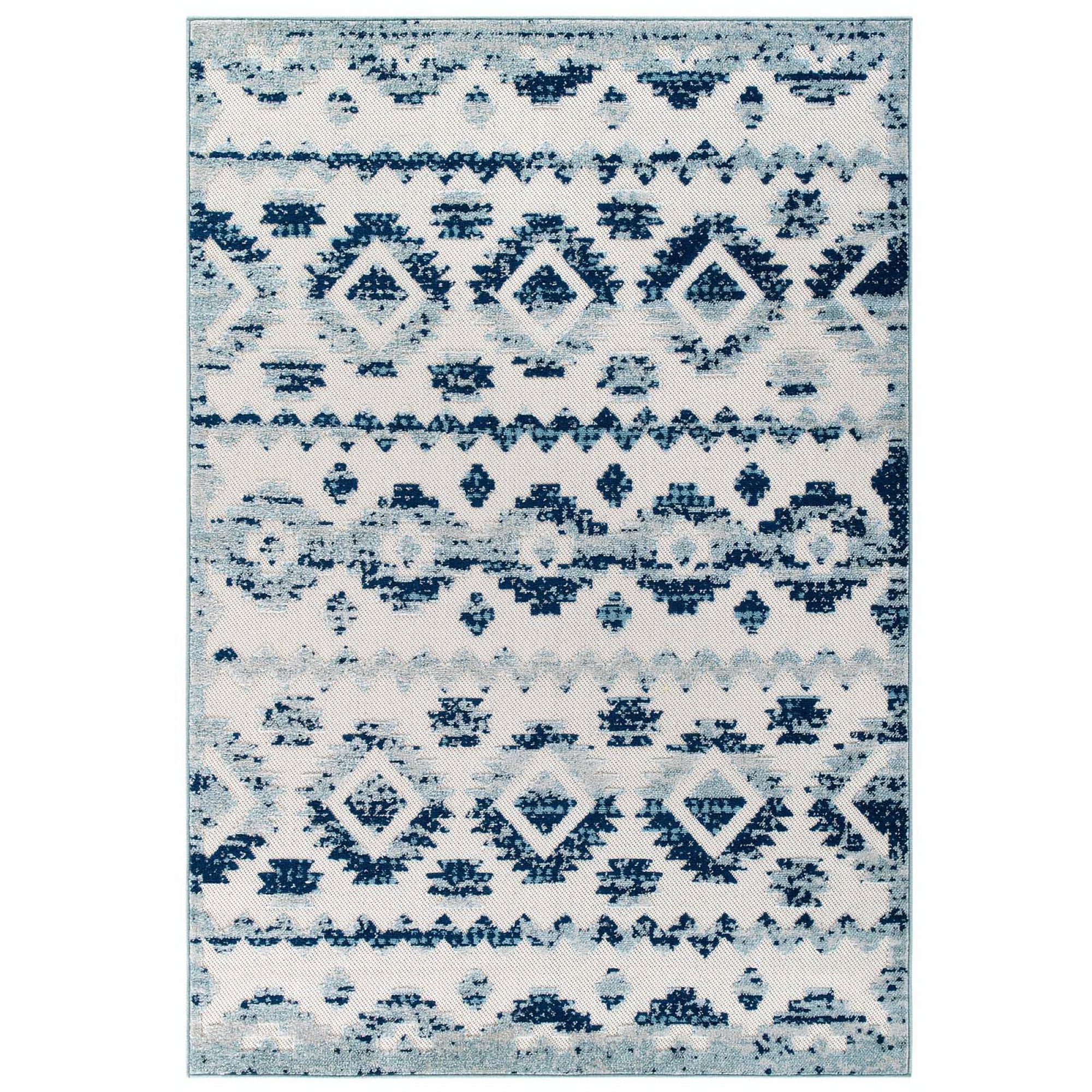 Reflect Takara Abstract Diamond Moroccan Trellis 5x8 Indoor and Outdoor Area Rug - Ivory and Blue