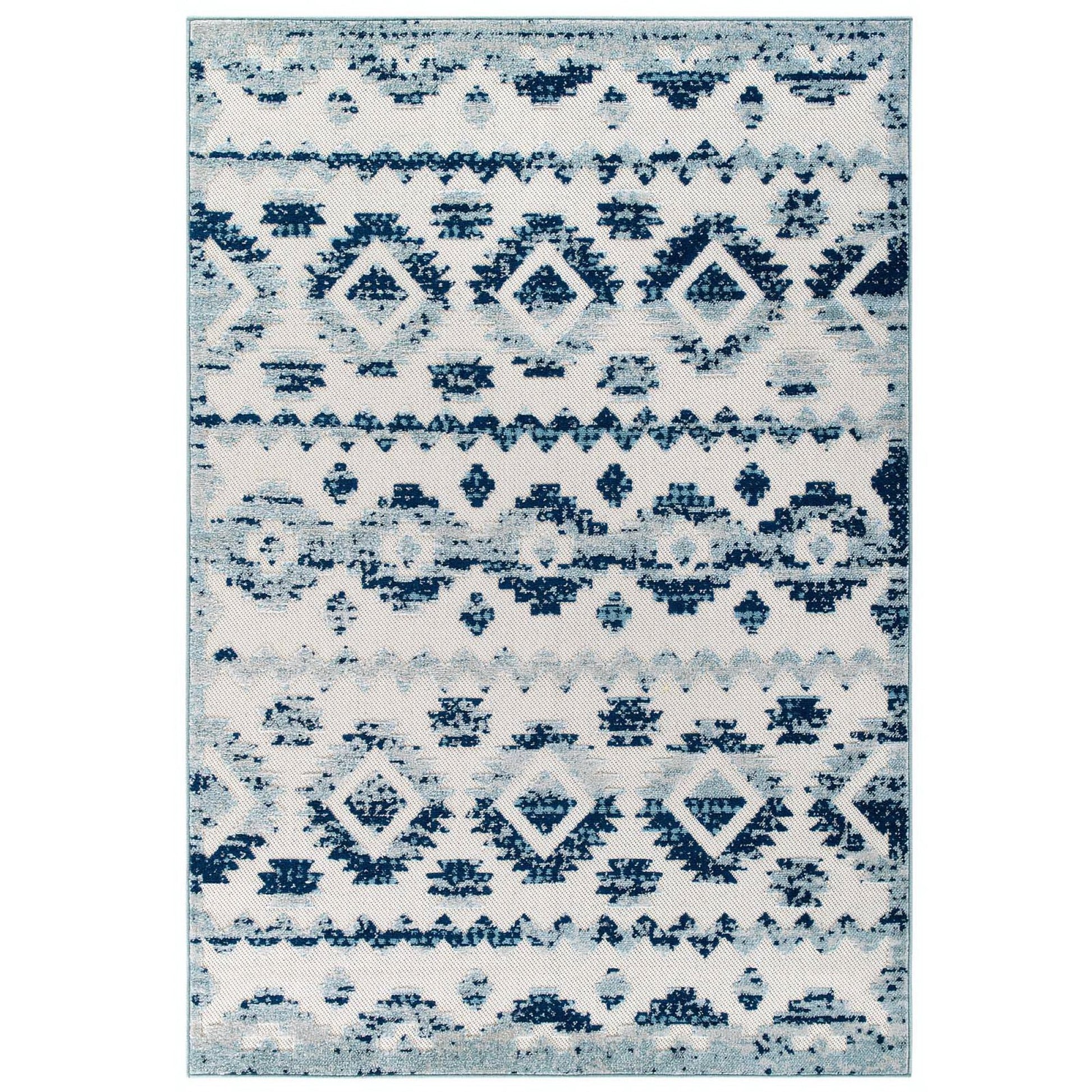 Reflect Takara Abstract Diamond Moroccan Trellis 8x10 Indoor and Outdoor Area Rug - Ivory and Blue