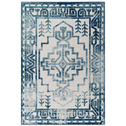 Reflect Nyssa Distressed Geometric Southwestern Aztec 8x10 Indoor/Outdoor Area Rug - Ivory and Blue
