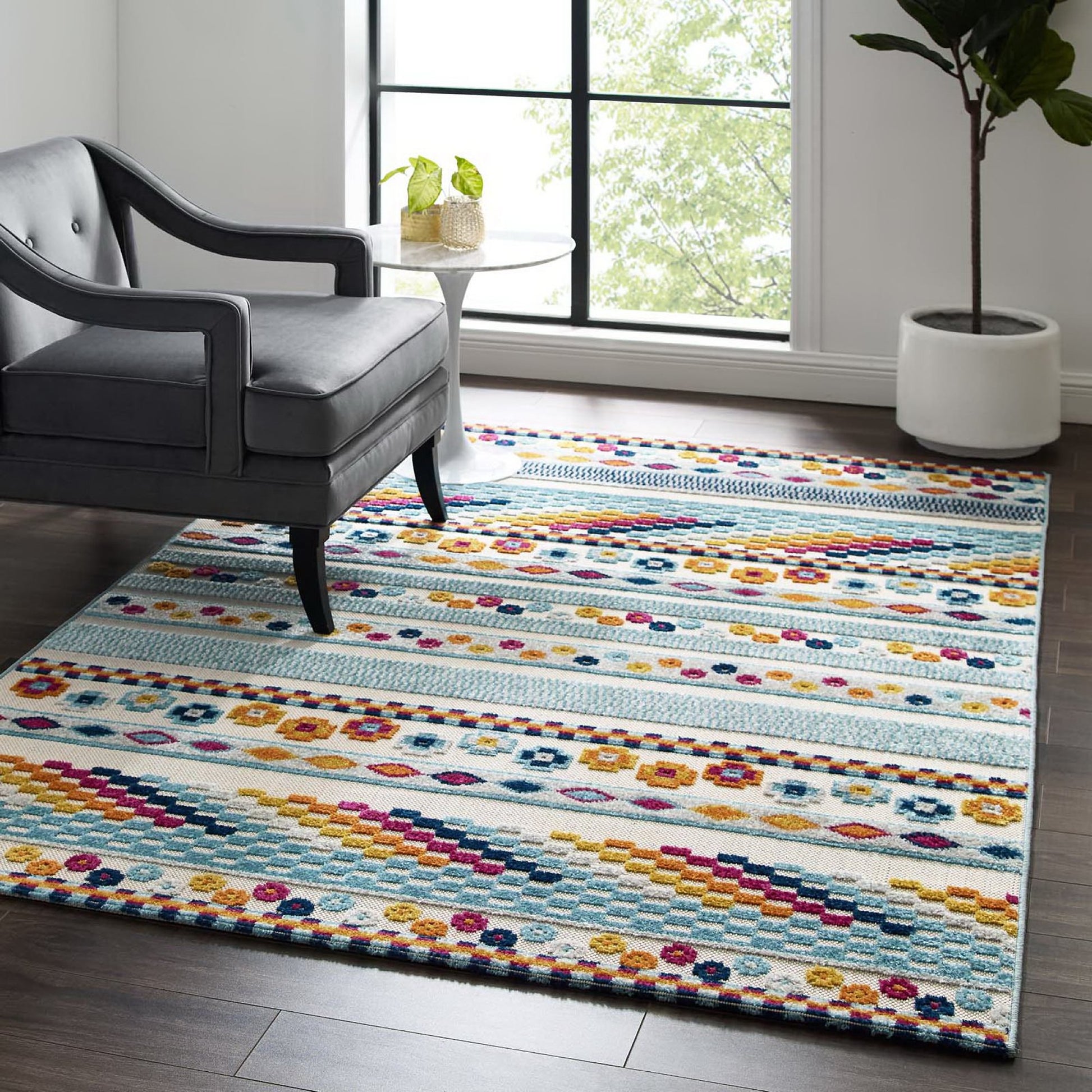 Reflect Cadhla Vintage Abstract Geometric Lattice 5x8 Indoor and Outdoor Area Rug
