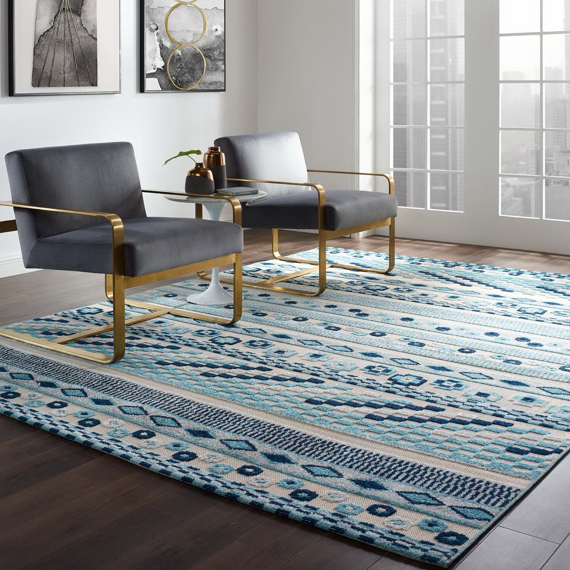Reflect Cadhla Vintage Abstract Geometric Lattice 8x10 Indoor and Outdoor Area Rug
