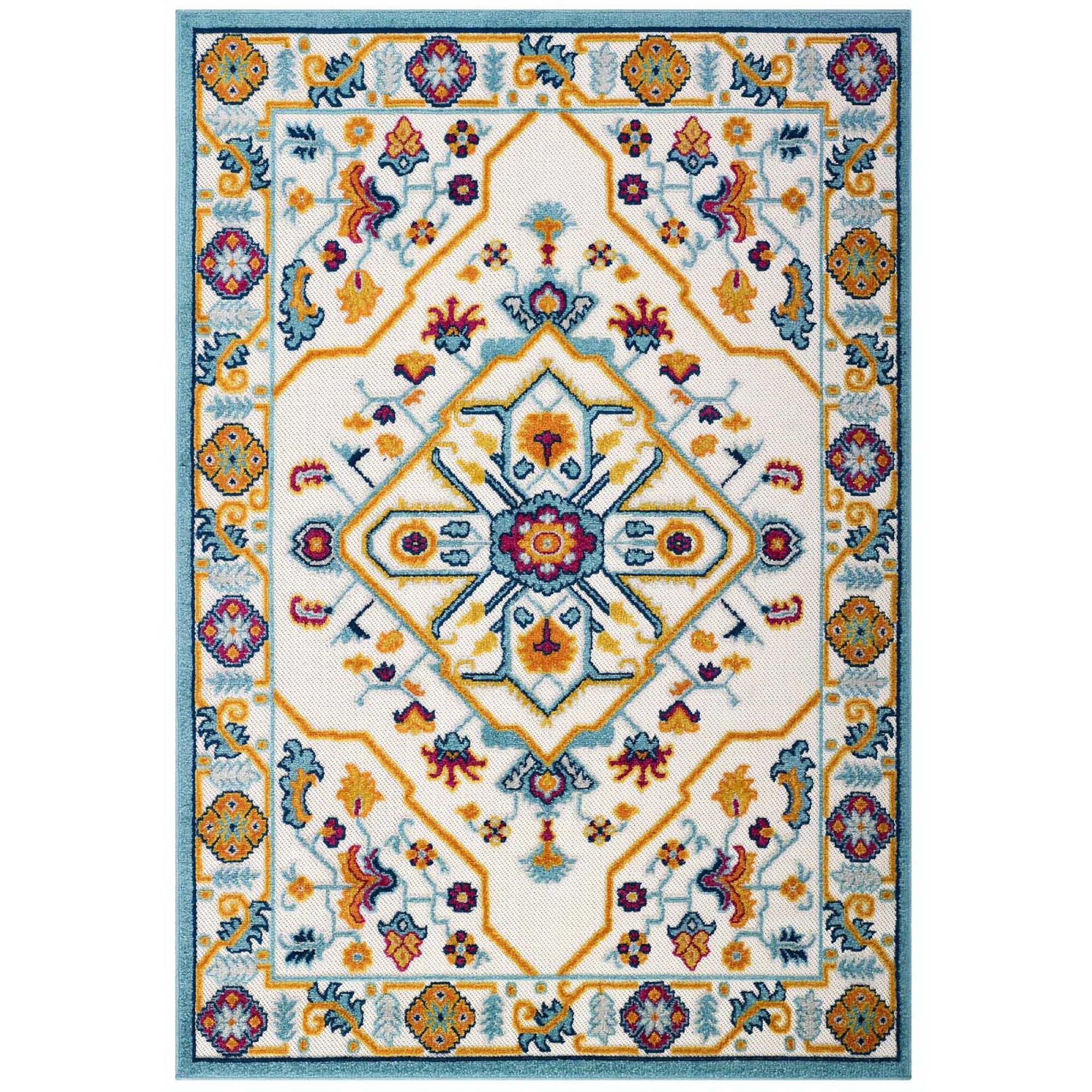 Reflect Freesia Distressed Floral Vintage Medallion 5x8 Indoor and Outdoor Area Rug - Multicolored