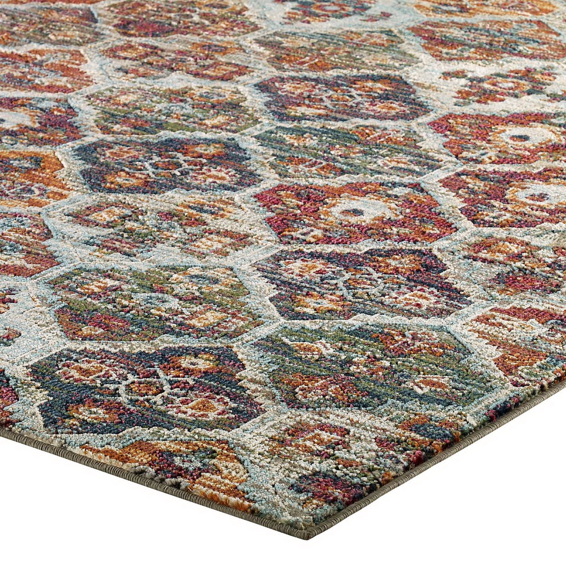 Tribute Azalea Distressed Vintage Floral Lattice 5x8 Area Rug