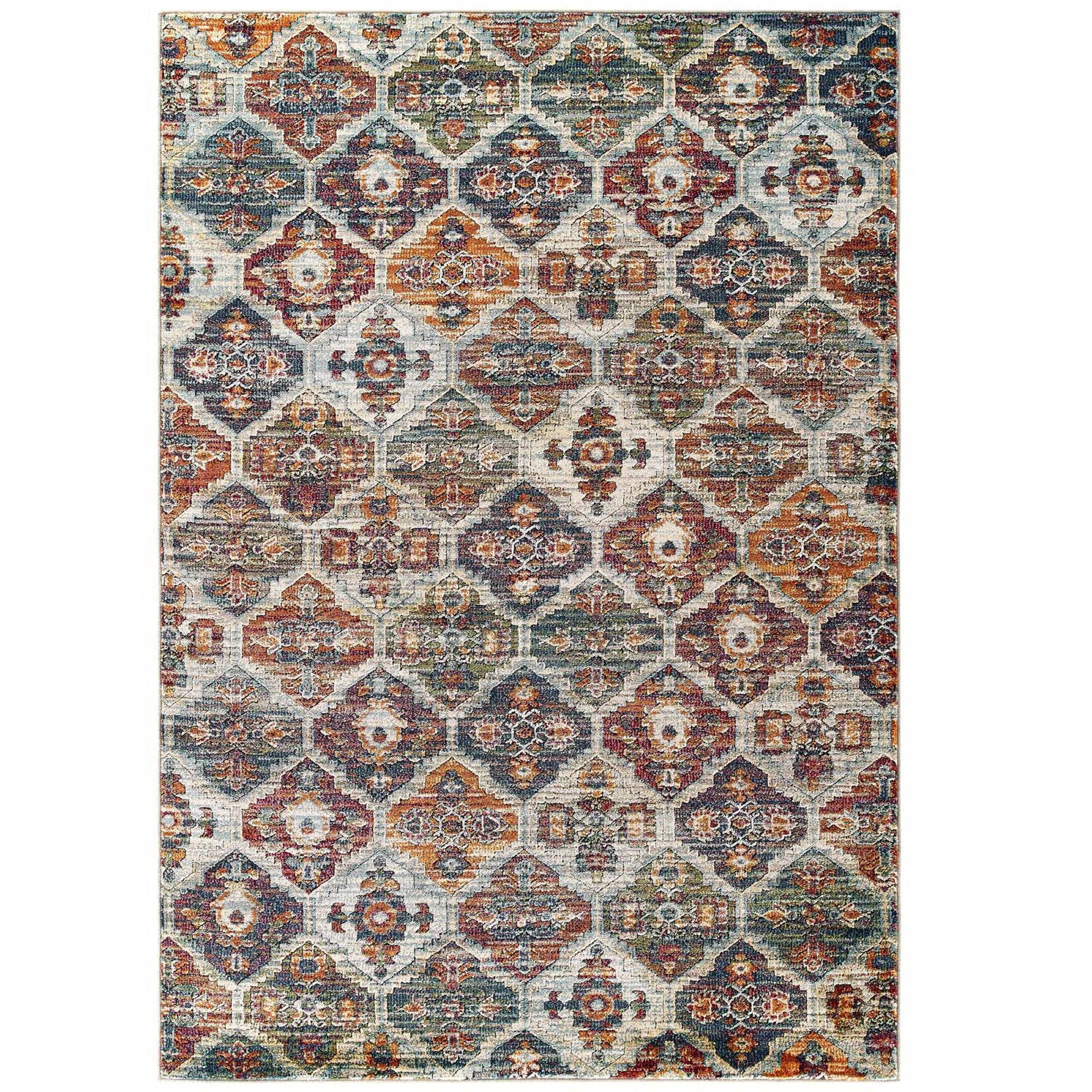 Tribute Azalea Distressed Vintage Floral Lattice 8x10 Area Rug - Multicolored