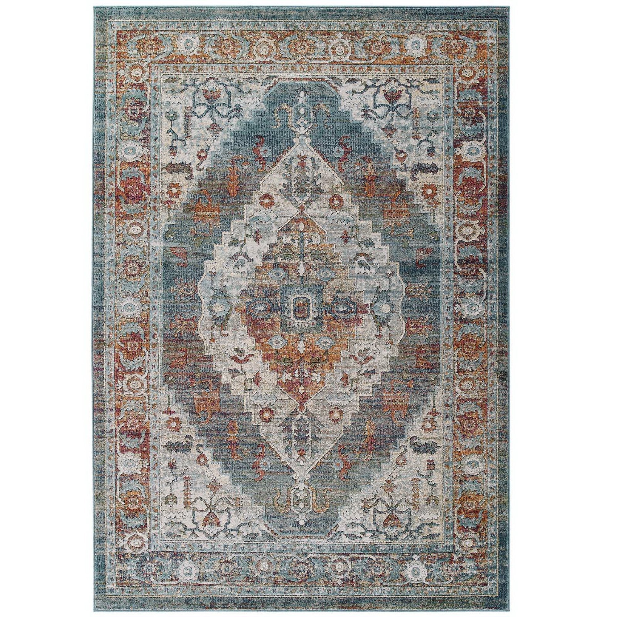 Tribute Camellia Distressed Vintage Floral Vintage Medallion 5x8 Area Rug - Multicolored