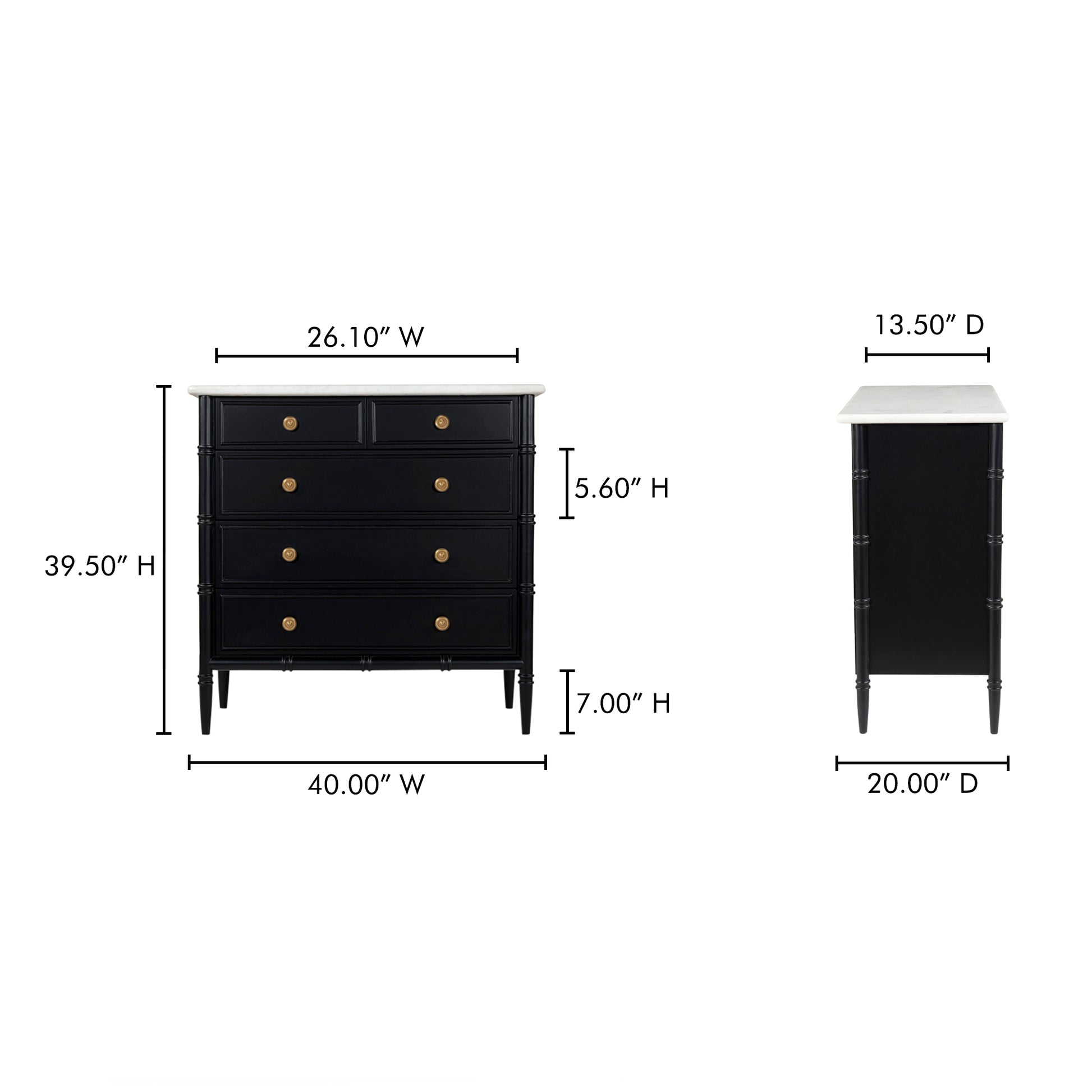 Eleanor 5 Drawer Chest Black by Moe's Home Collection - view 5