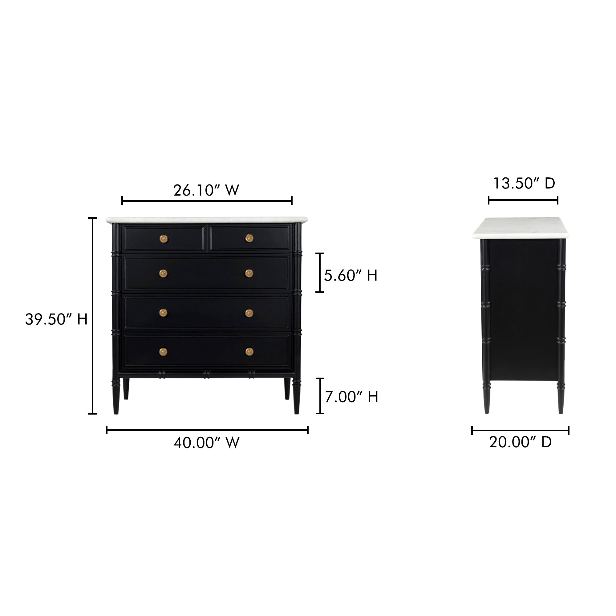 Eleanor 5 Drawer Chest Black by Moe's Home Collection - view 5