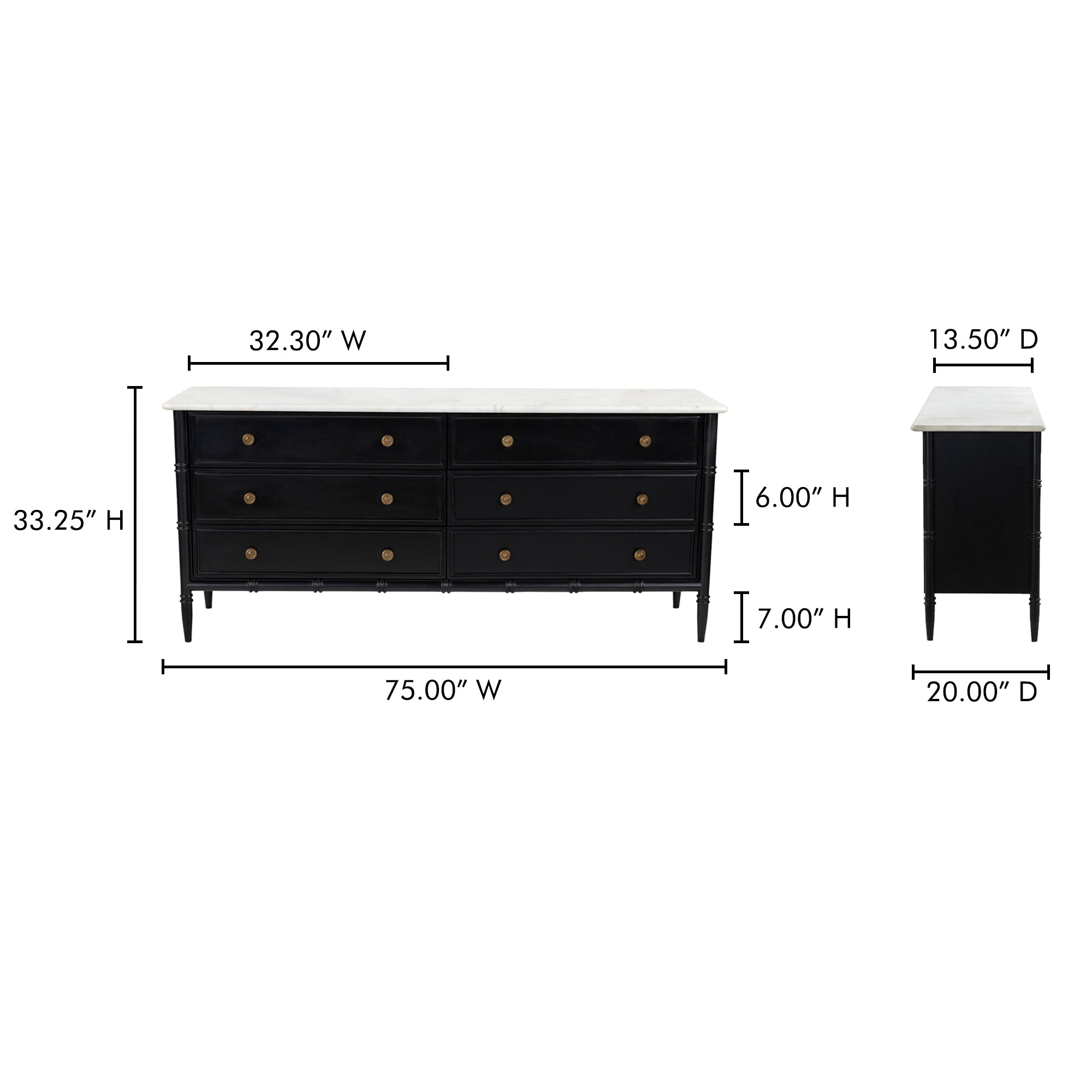 Eleanor 6 Drawer Dresser Black by Moe's Home Collection - view 3