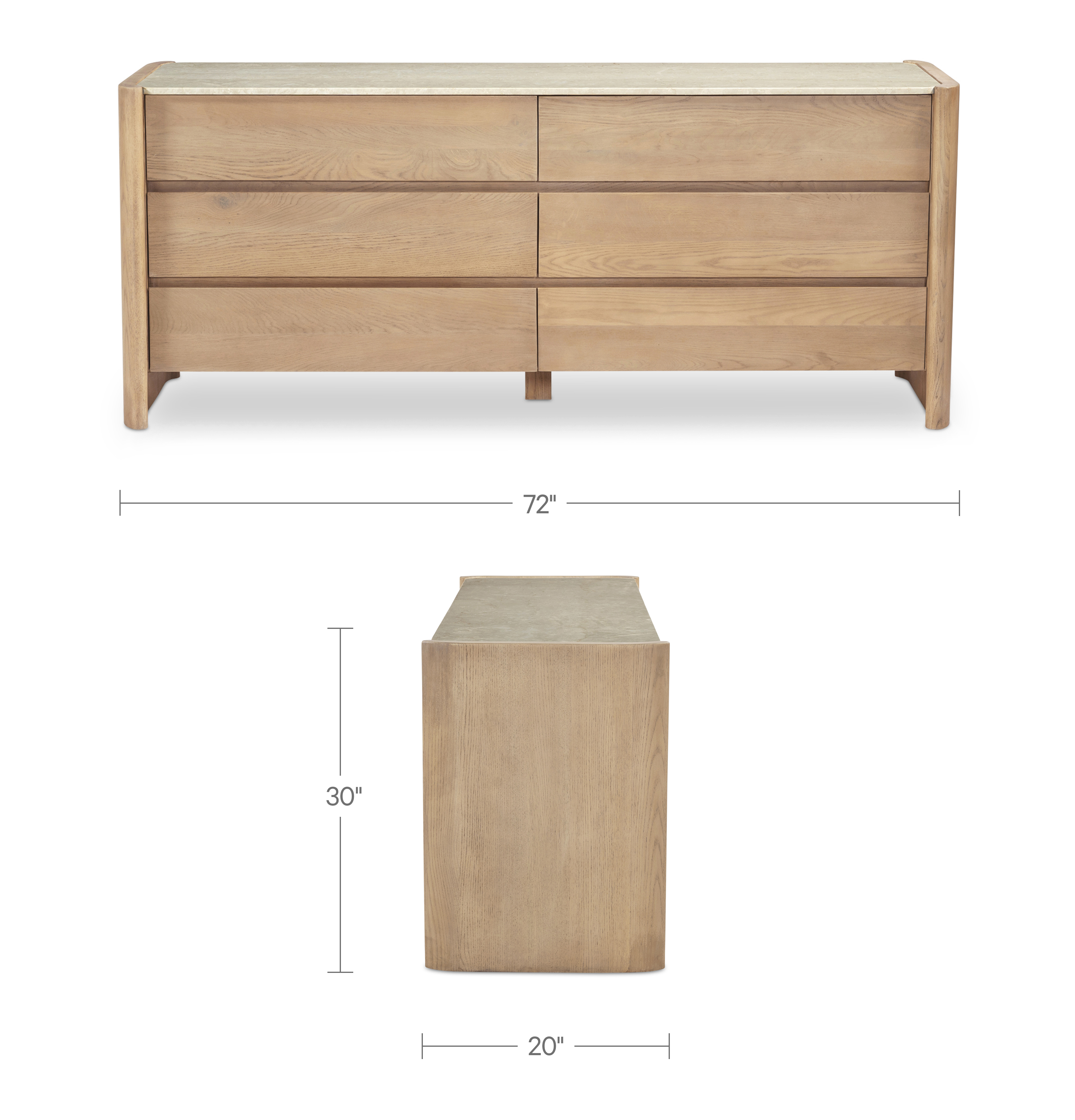 Lane 6 Drawer Dresser Natural by Moe's Home Collection - view 4