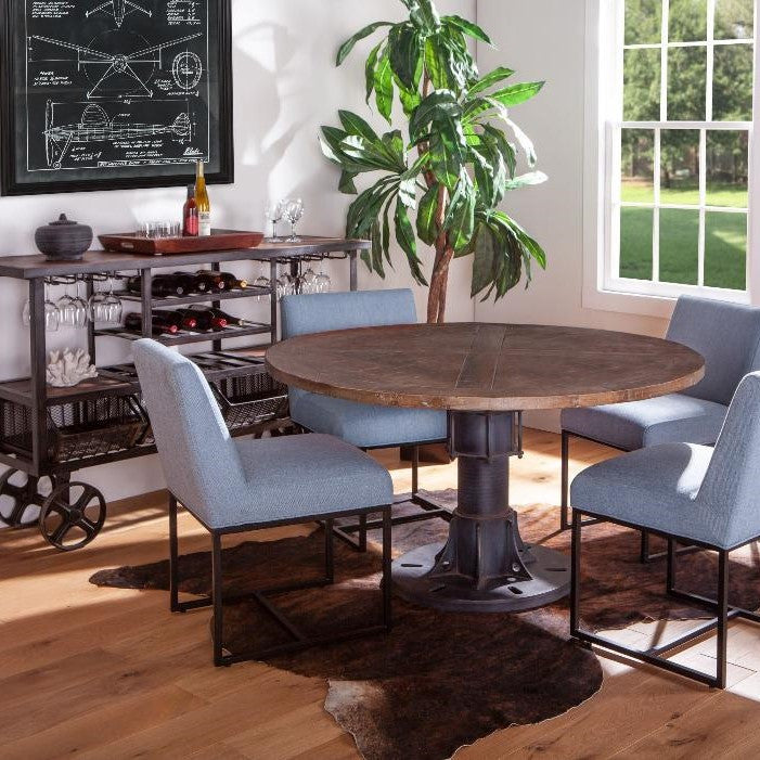 Industrial Barn Iron & Reclaimed Wood Round Dining Table 54"