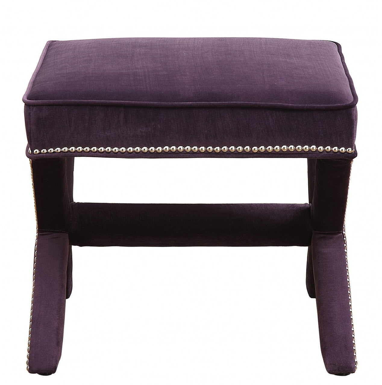 Reese Purple Velvet Nailhead Trim Square Ottoman