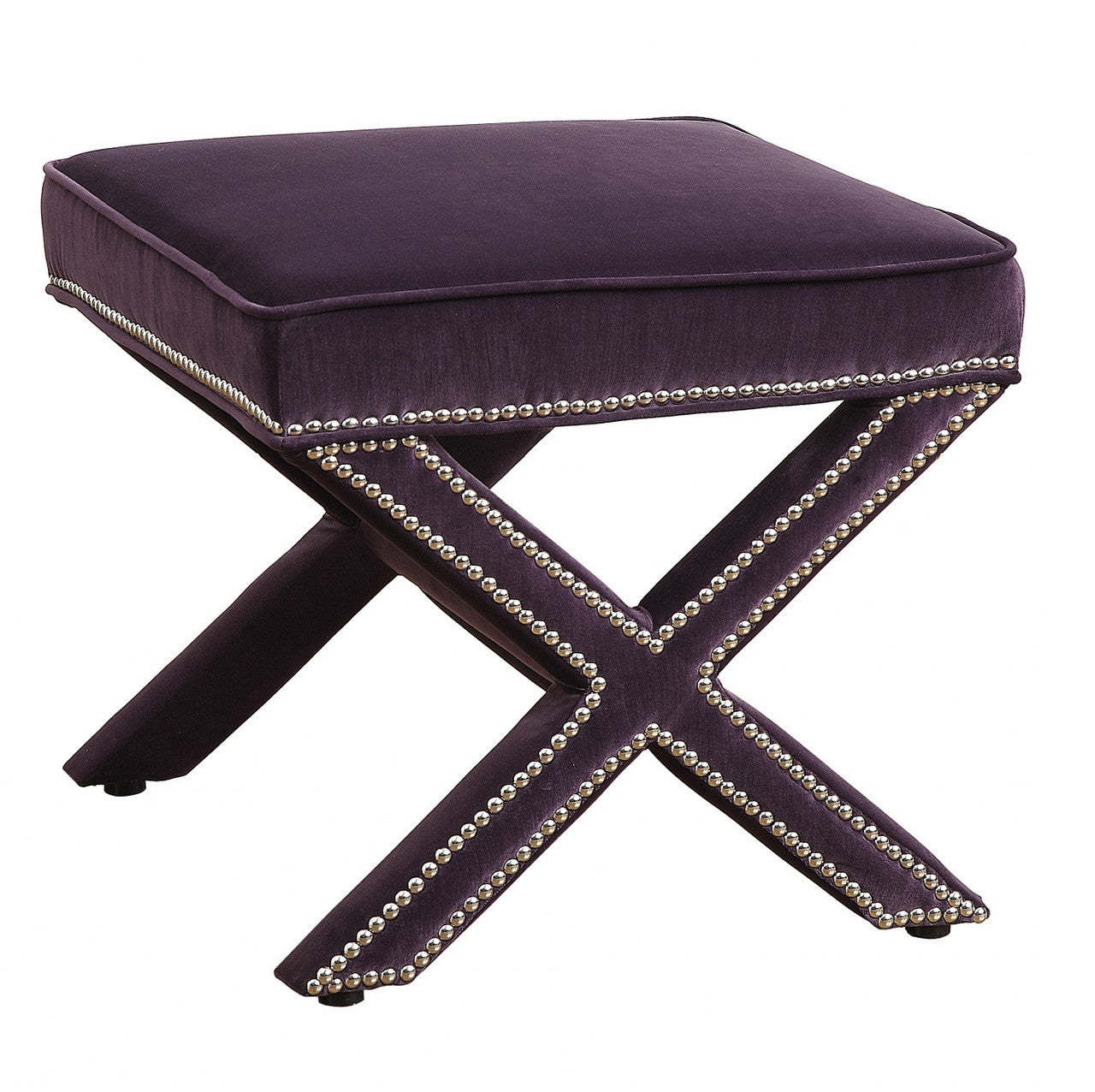 Reese Purple Velvet Square Ottoman