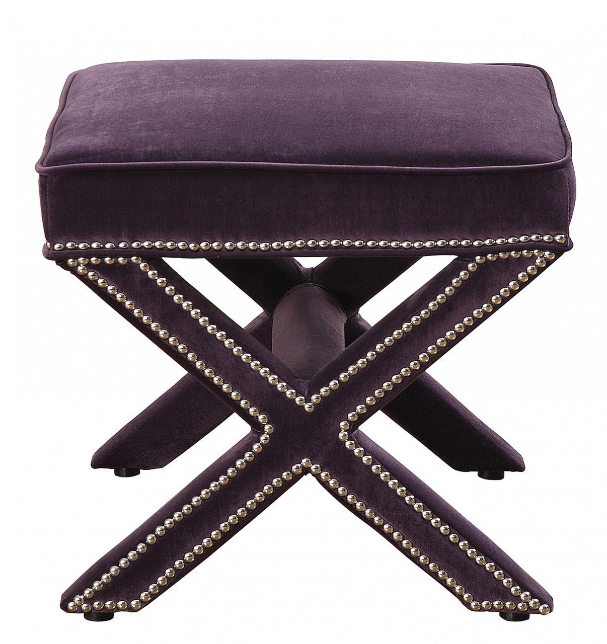 Reese Purple Velvet Square Nailhead Ottoman