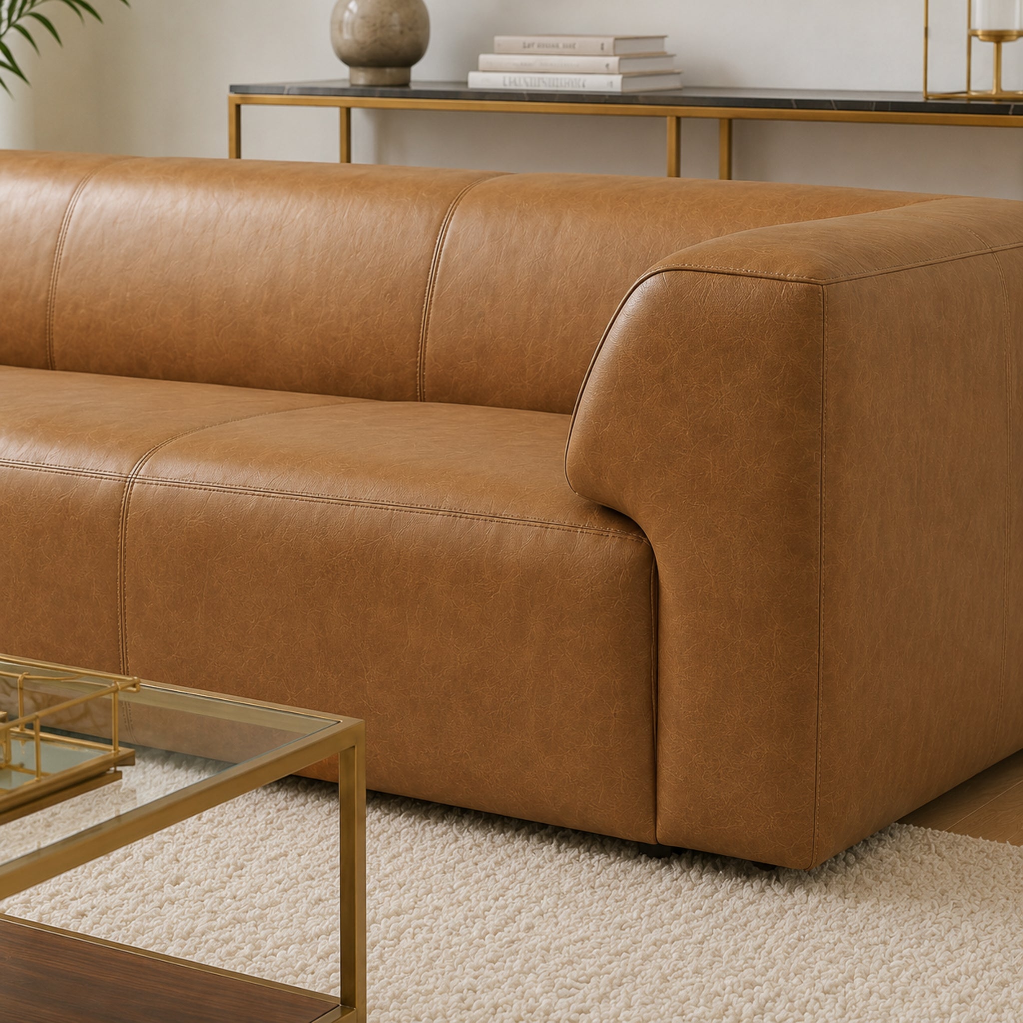 Rialto Minimalist Top-grain Buffalo Leather Sofa with Ergonomic Back and Plush Seating